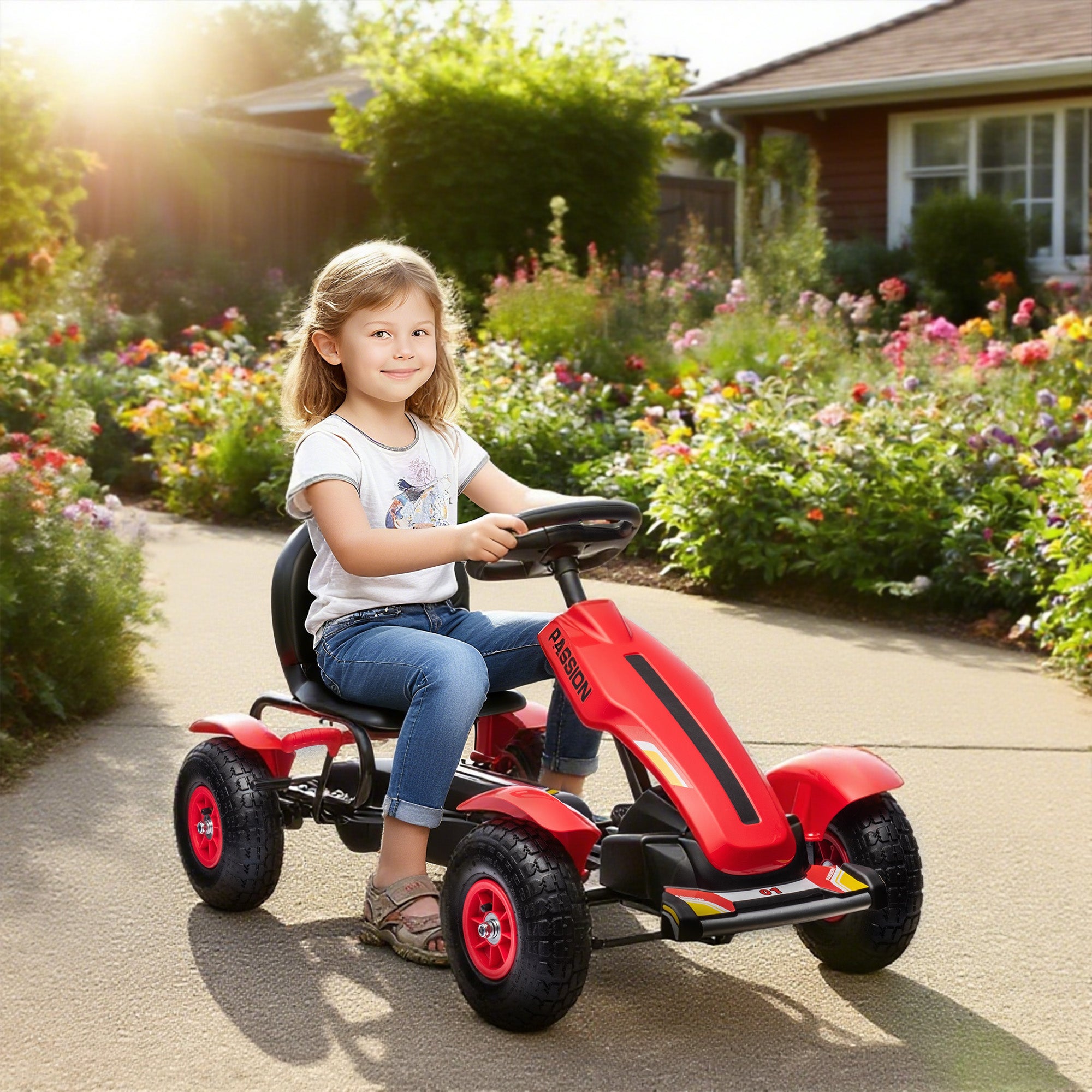 HOMCOM Kids Pedal Go Kart Adjustable Seat 5-12 Years