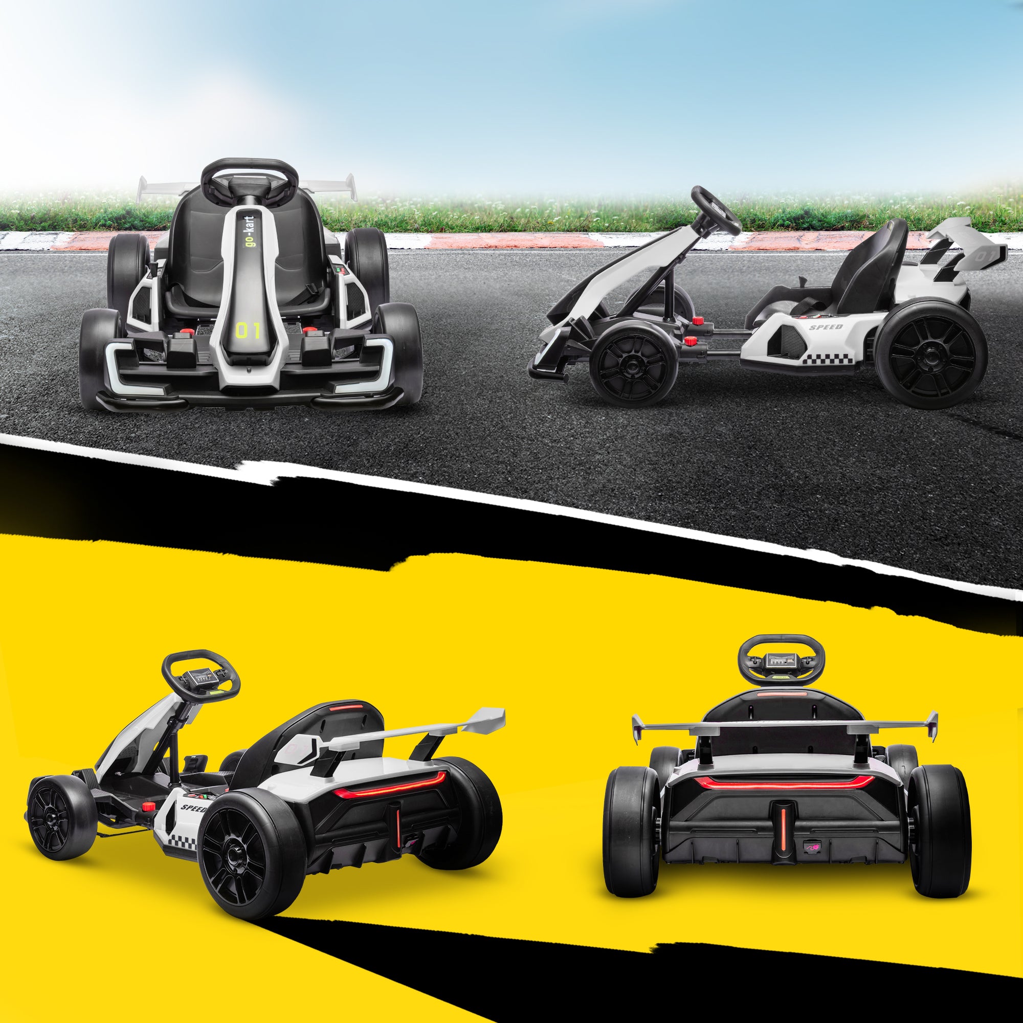 HOMCOM 24V Electric Go Kart for Kids with Adjustable Seat for 6-12 Years
