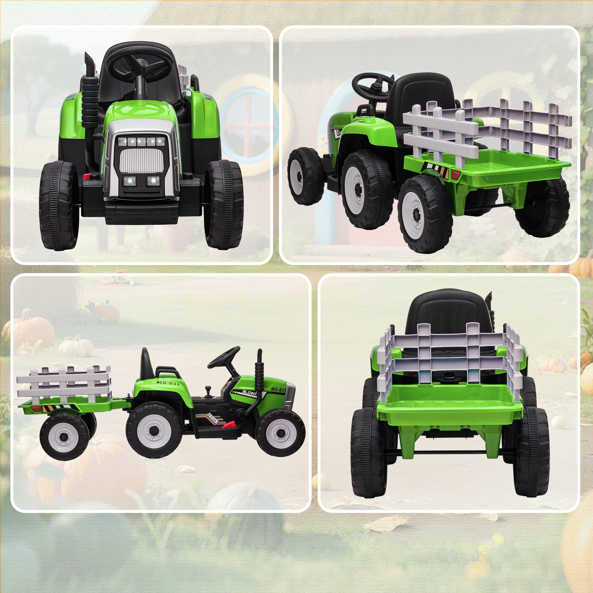 HOMCOM Kids Electric Ride-On Tractor with Trailer