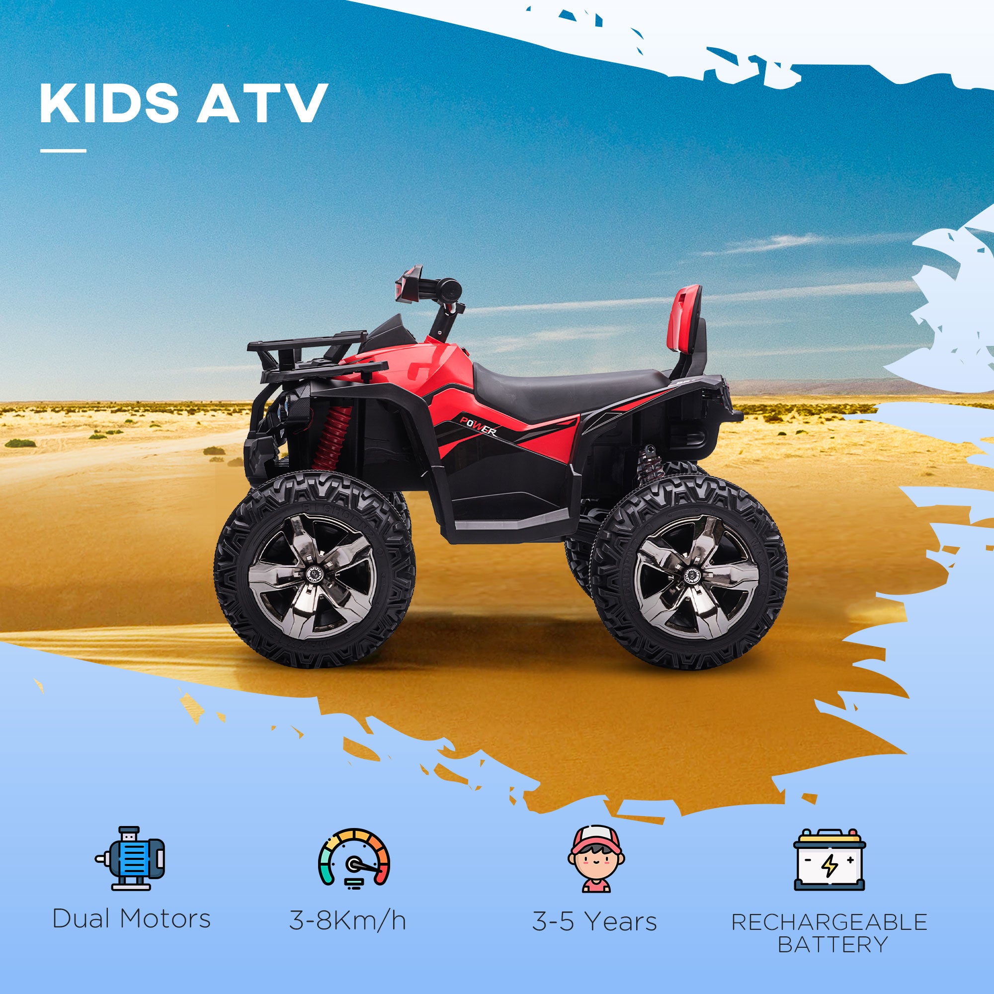 HOMCOM 12V Kids Electric Quad Bike - Red