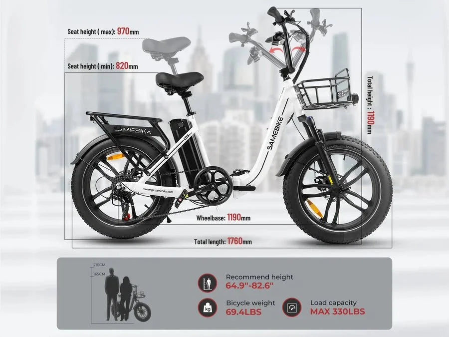 SAMEBIKE C05 Pro Fat Tyre Electric Bike size and dimensions