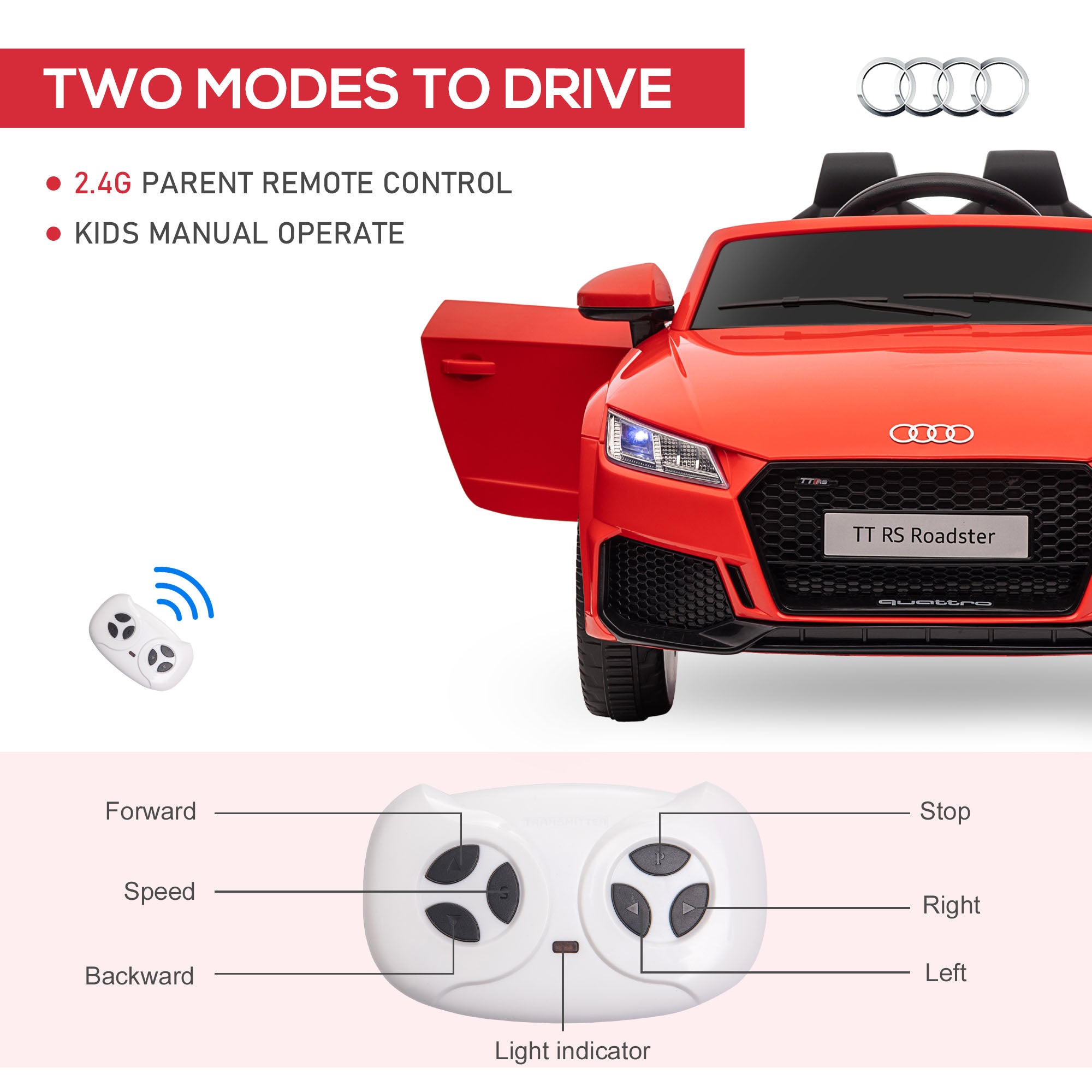 HOMCOM Audi TT / TT RS 12V Kids Ride-On Car - Red