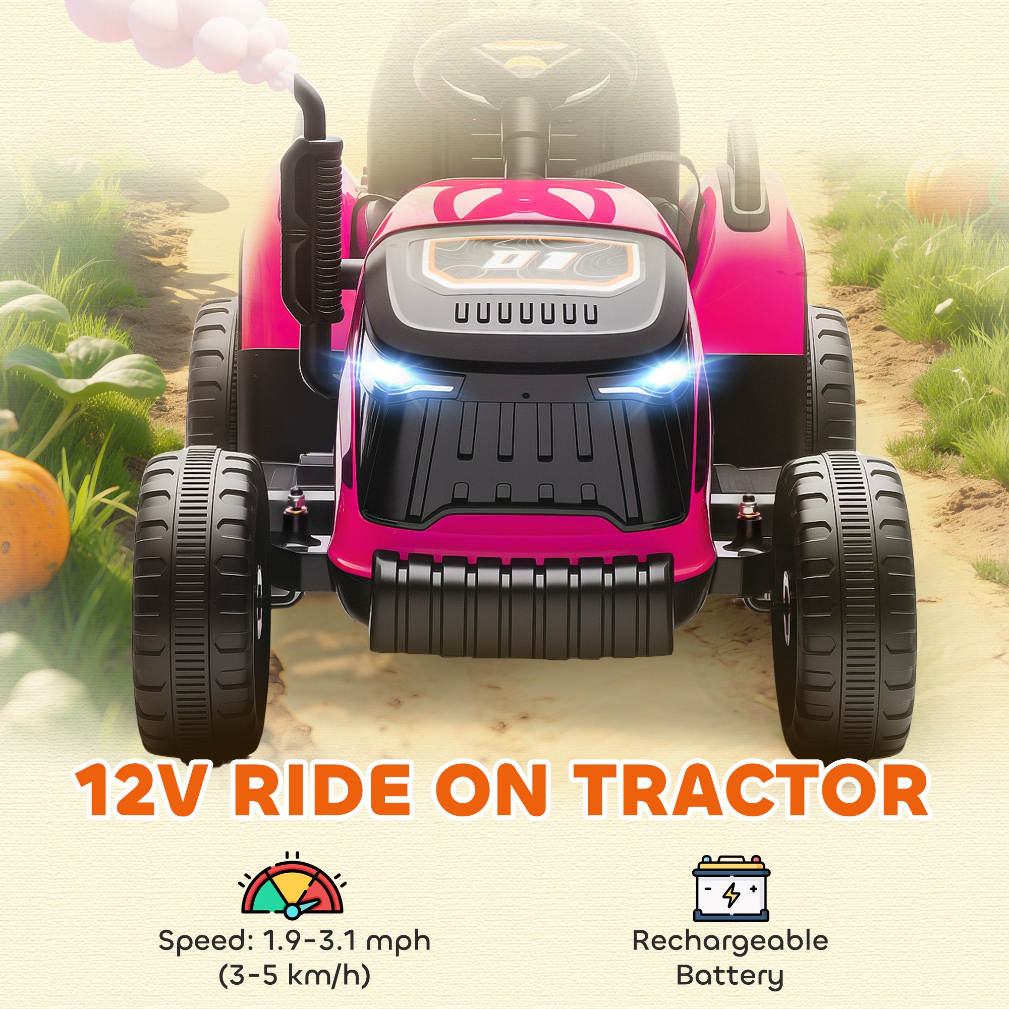 AIYAPLAY 12V Kids Ride-On Tractor with Trailer