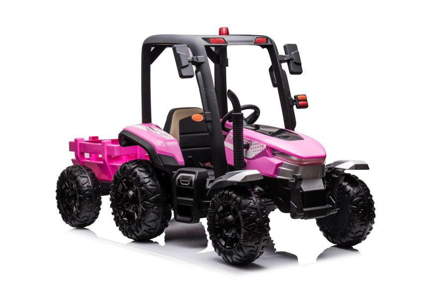 AgriPower 24V Kids Electric Tractor with Trailer - Pink