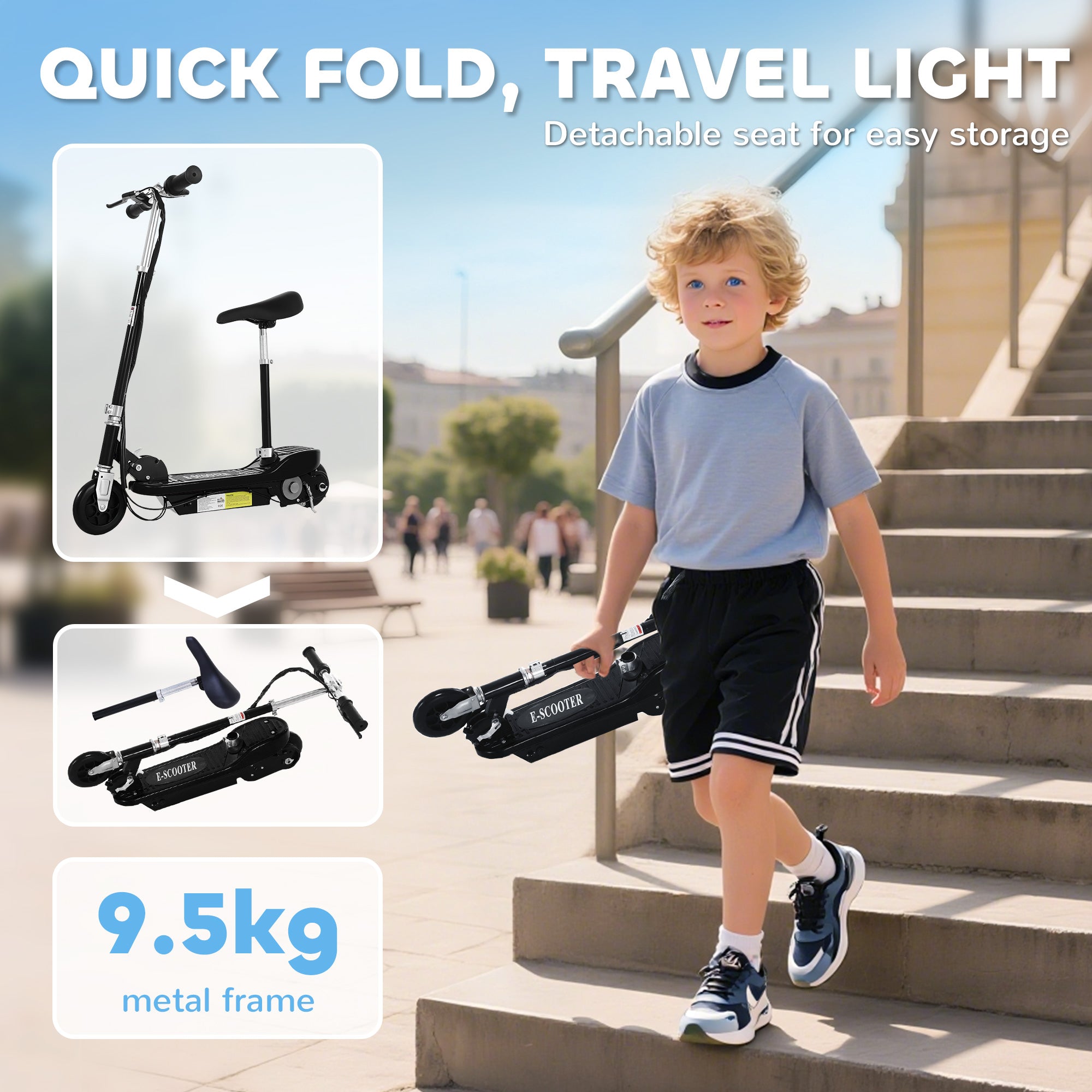 HOMCOM Kids Electric Scooter with Seat & Brakes