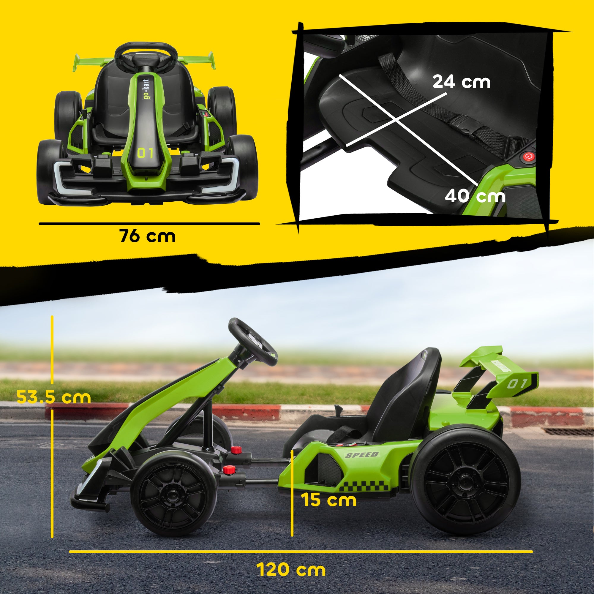 HOMCOM 24V Electric Go Kart for Kids with Adjustable Seat for 6-12 Years