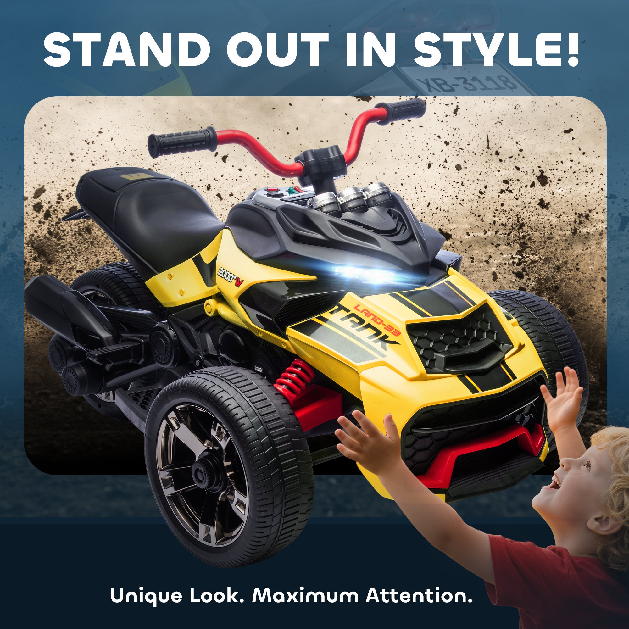 AIYAPLAY 12V Three-Wheel Kids Electric Car - Black
