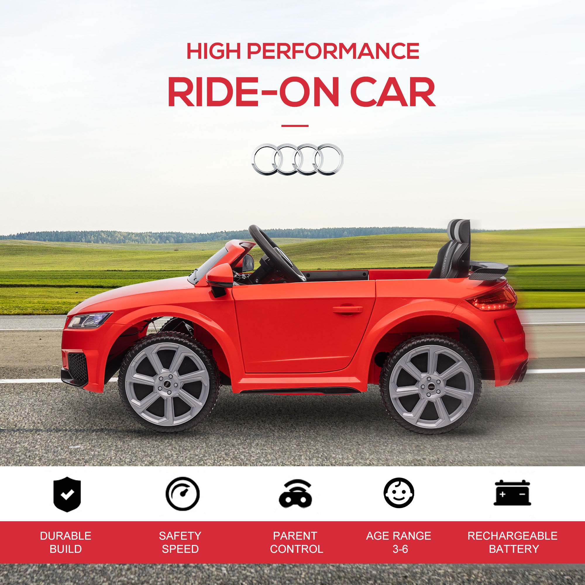 HOMCOM Audi TT / TT RS 12V Kids Ride-On Car - Red