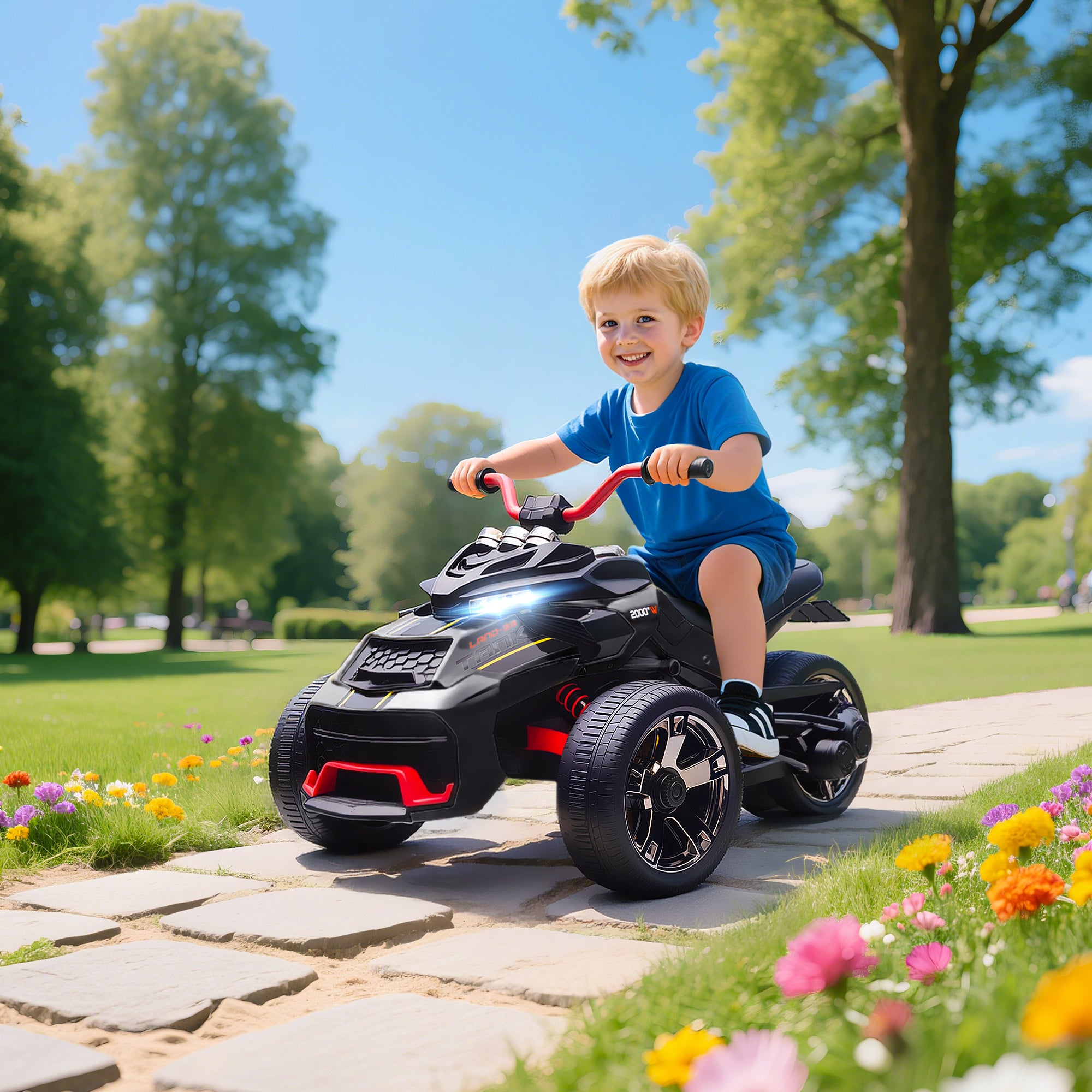 AIYAPLAY 12V Three-Wheel Kids Electric Car - Black