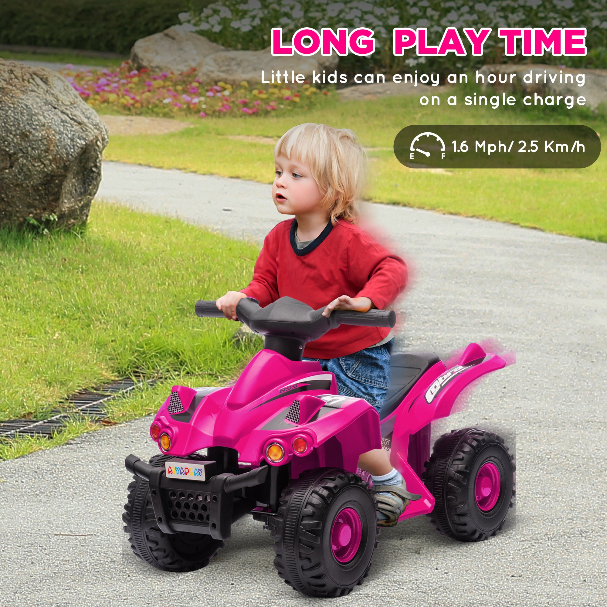 AIYAPLAY 6V Kids Electric Quad Bike - Pink