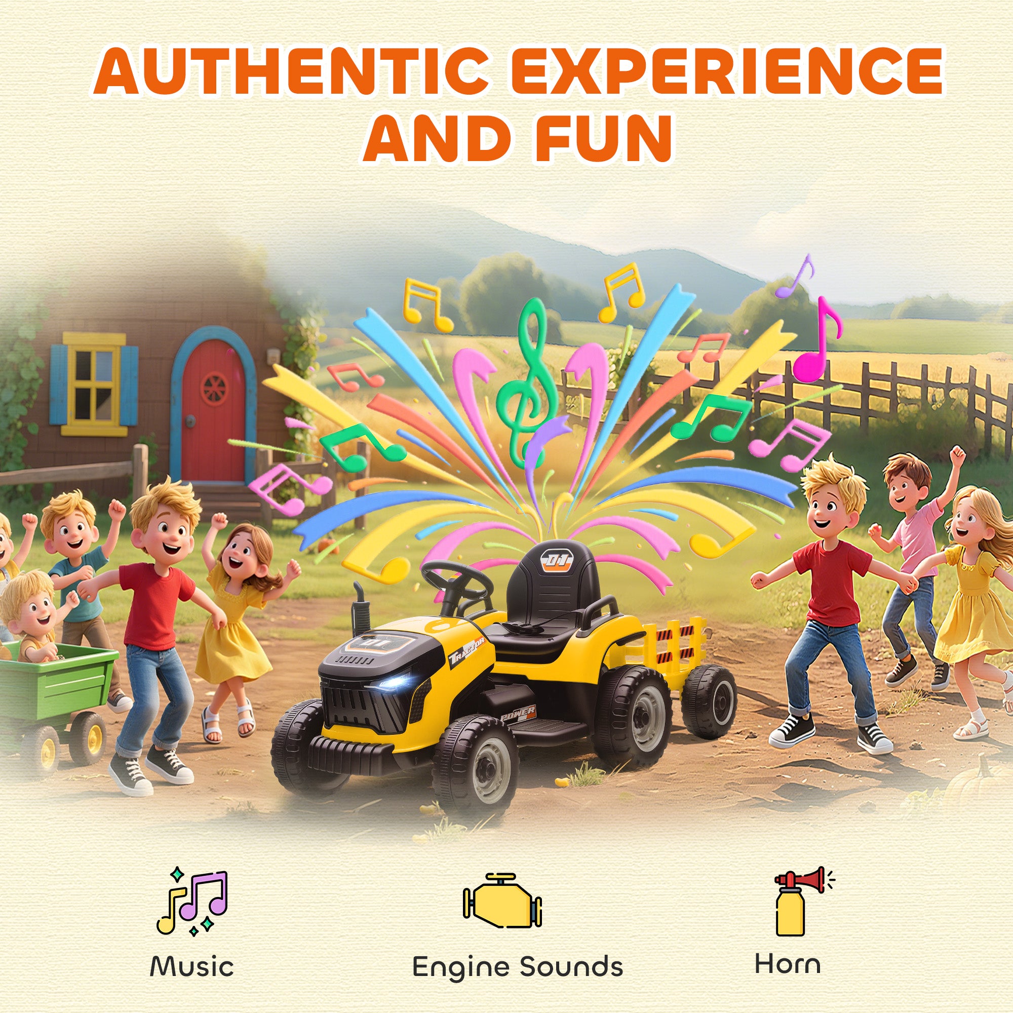 AIYAPLAY 12V Kids Ride-On Tractor with Trailer