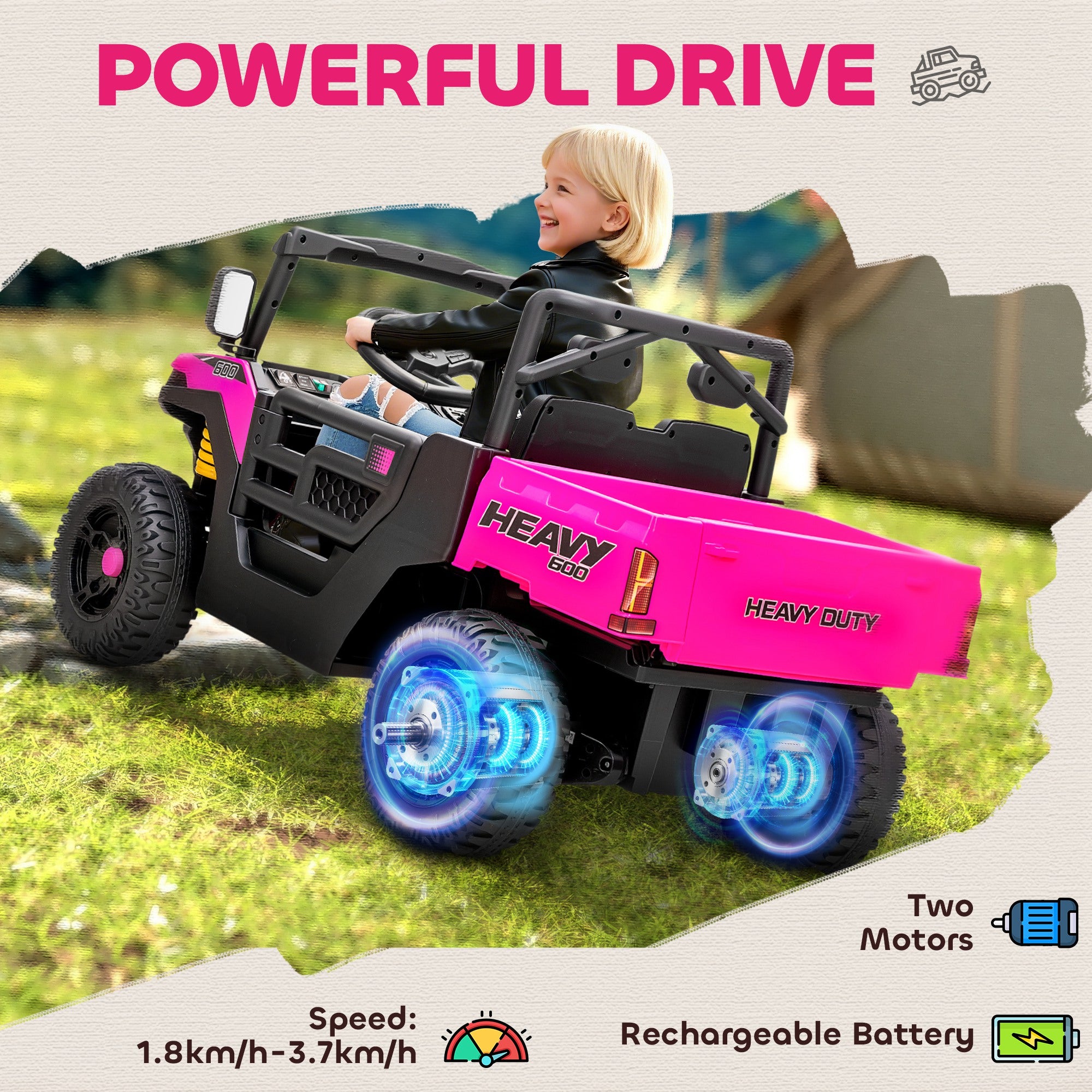 AIYAPLAY 12V Kids UTV Ride-On with Dump Bed