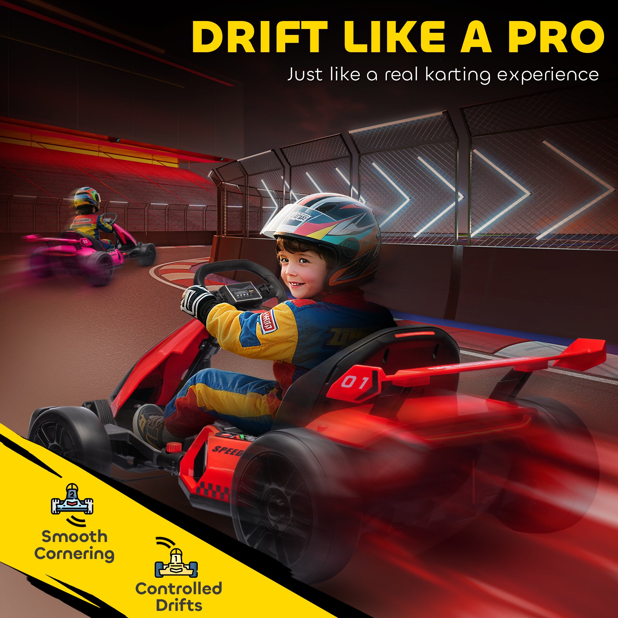 HOMCOM 24V Electric Go Kart for Kids with Adjustable Seat for 6-12 Years