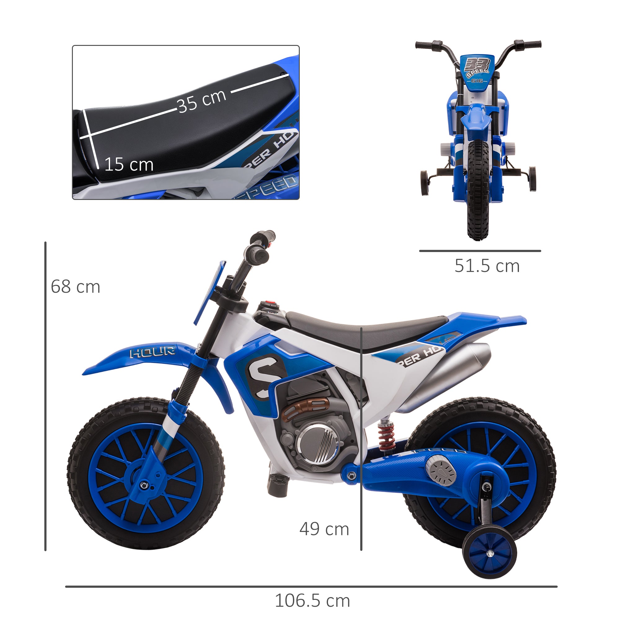 HOMCOM 12V Kids Electric Motorbike with Training Wheels