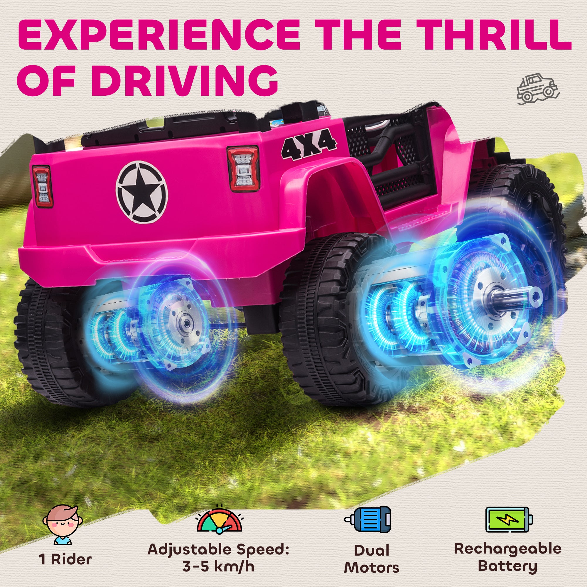 HOMCOM 12V Kids Off-Road Ride-On Car / Truck - Pink