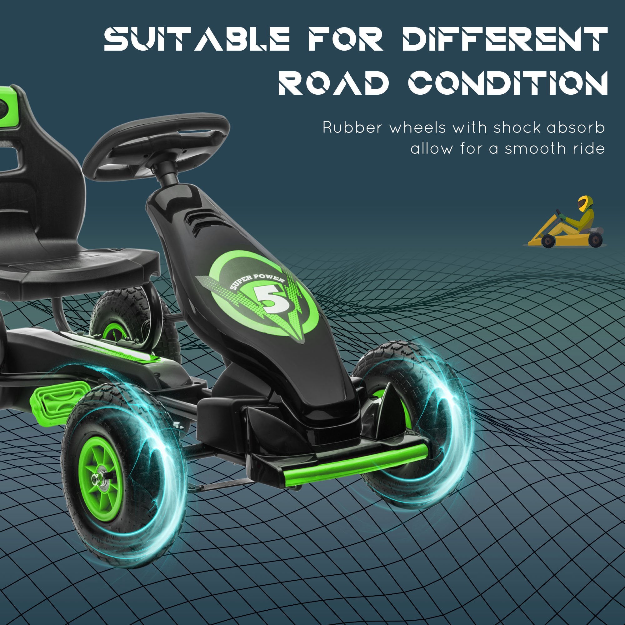 HOMCOM Kids Go Kart Adjustable Seat Inflatable Tyres