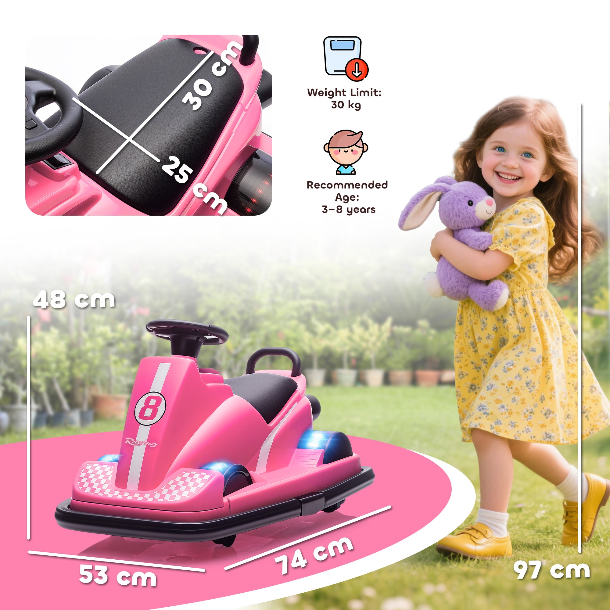 AIYAPLAY Kids 360° Bumper Car - Pink
