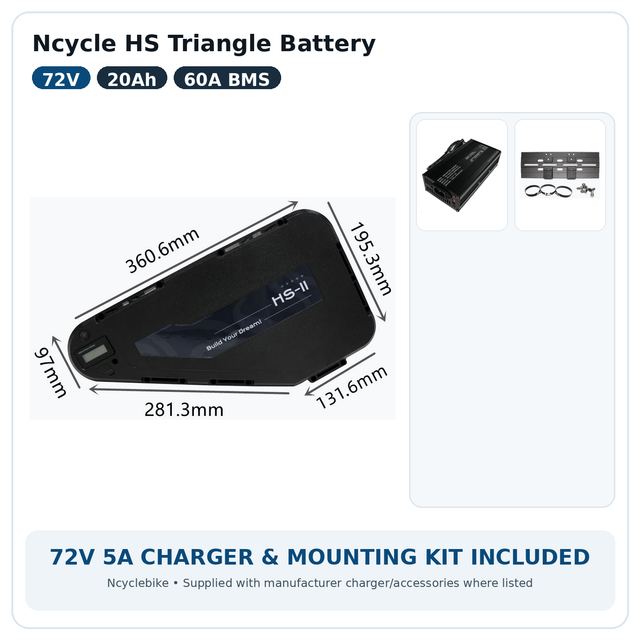 Ncycle HS 72V 20Ah triangle eBike battery with Samsung 50S cells