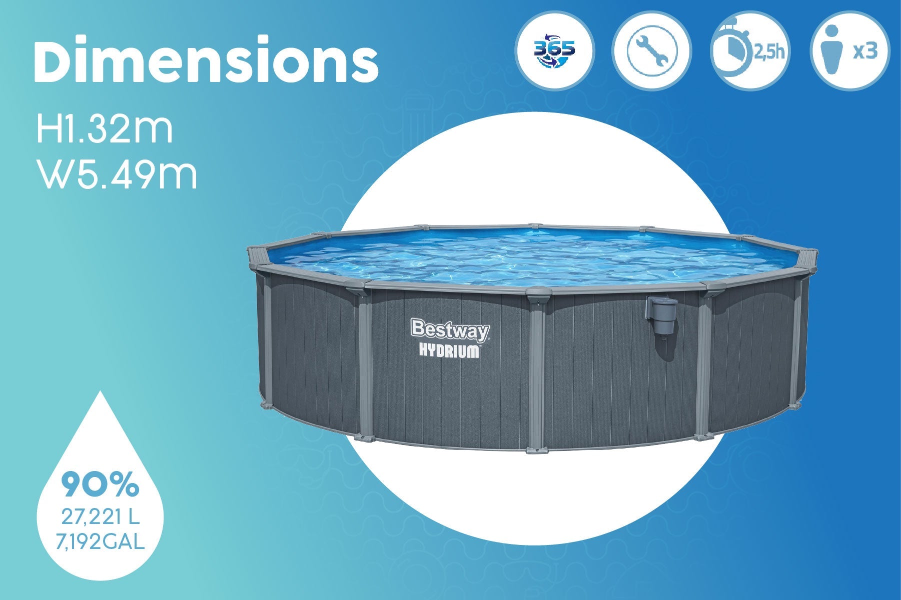 Bestway Hydrium 18ft x 52in Round Steel Wall Above Ground Pool Set - image 8