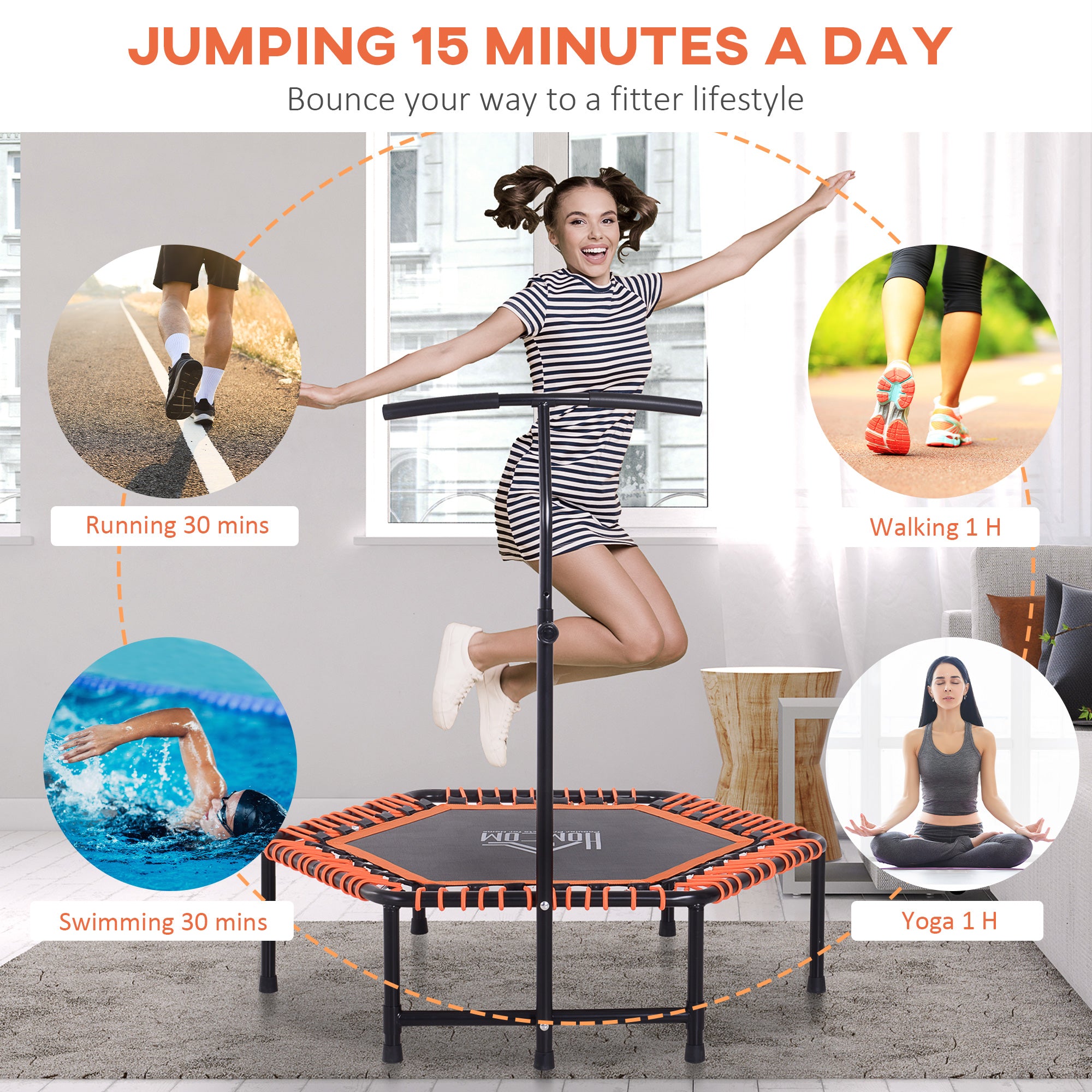 HOMCOM Mini Trampoline with Adjustable Handle