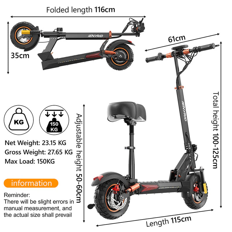 iENYRID M4 Pro S+ 800W Electric Scooter with Seat dimensions