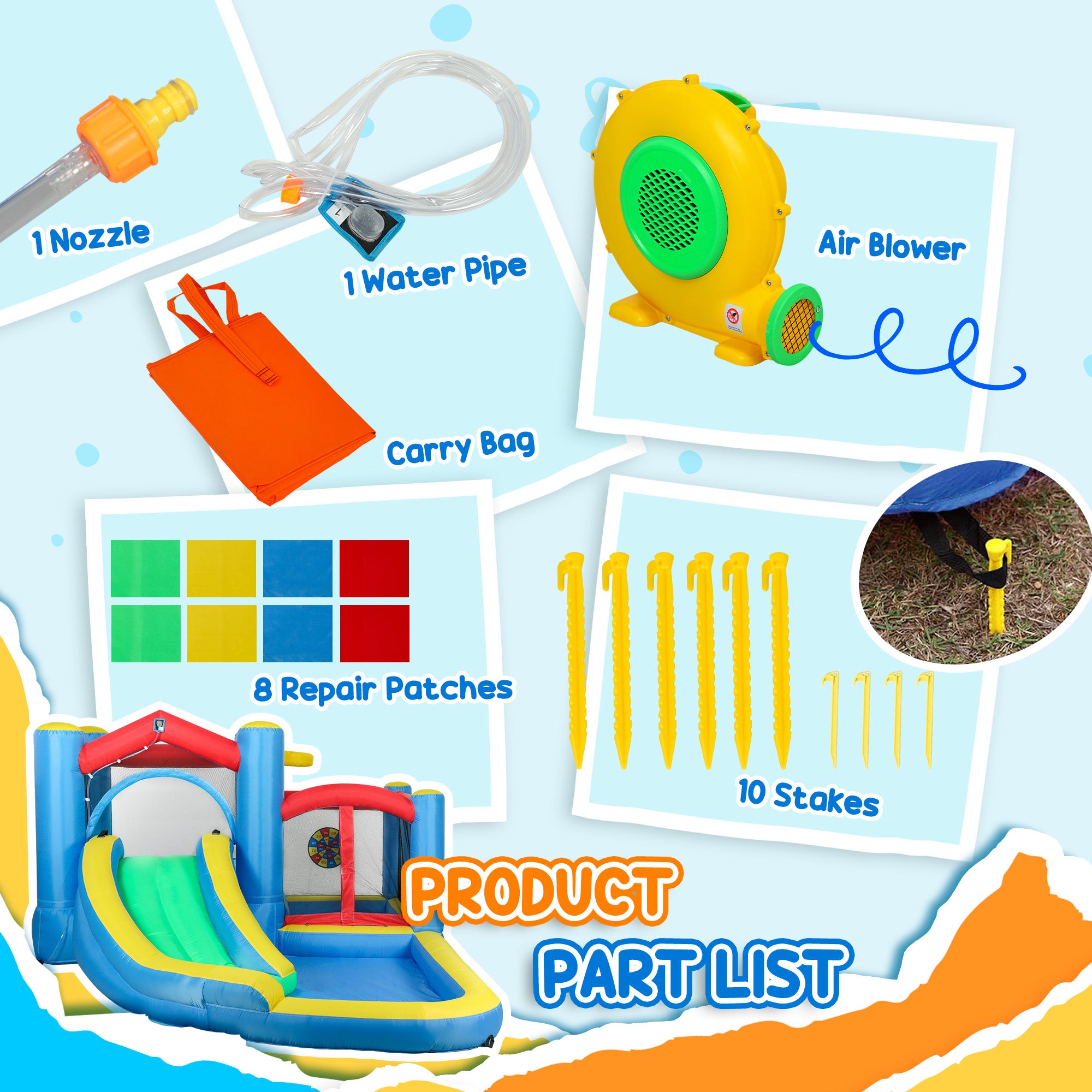 AIYAPLAY Bouncy Castle with Long Slide & Dart Board