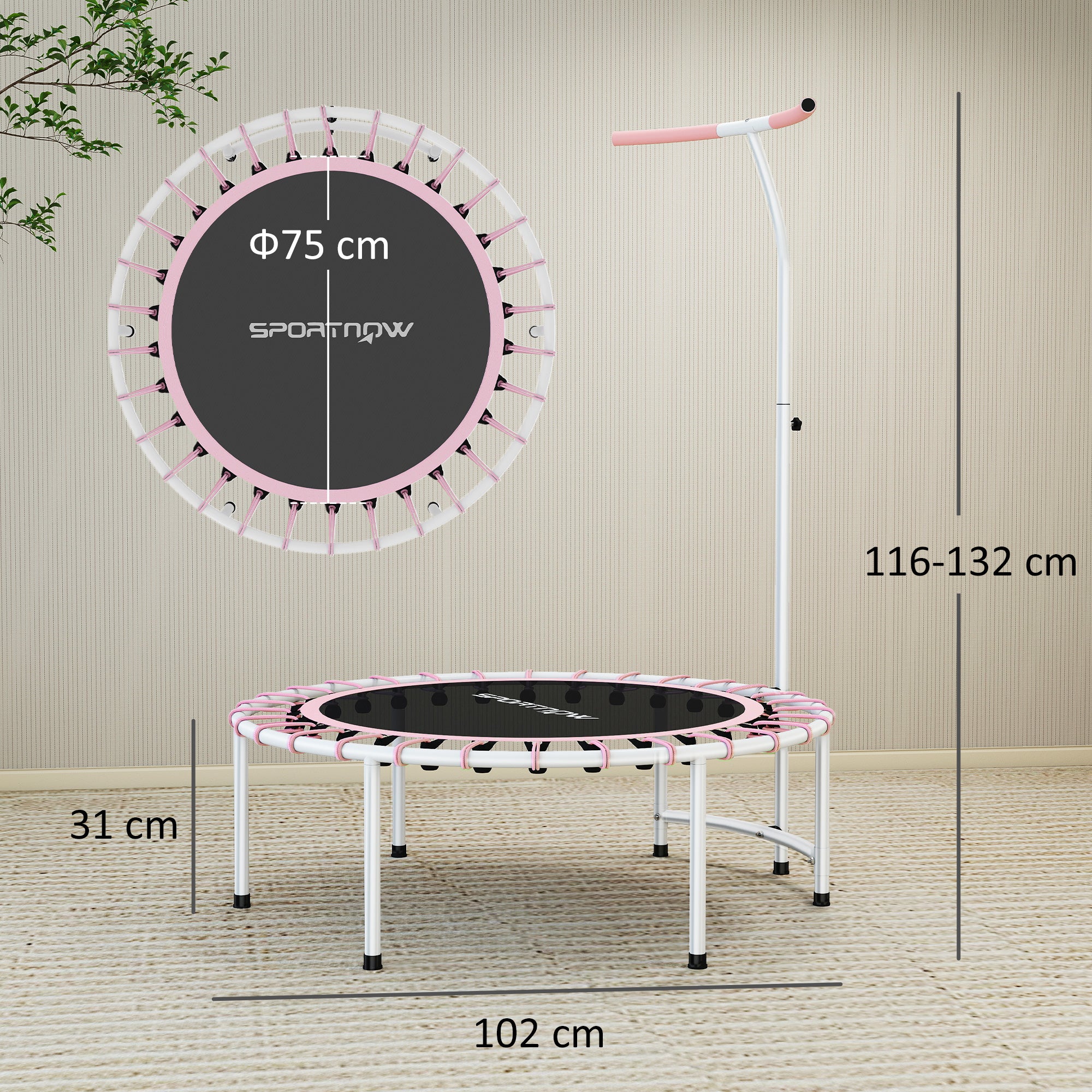 SPORTNOW 40" Mini Fitness Trampoline with Handle - Pink
