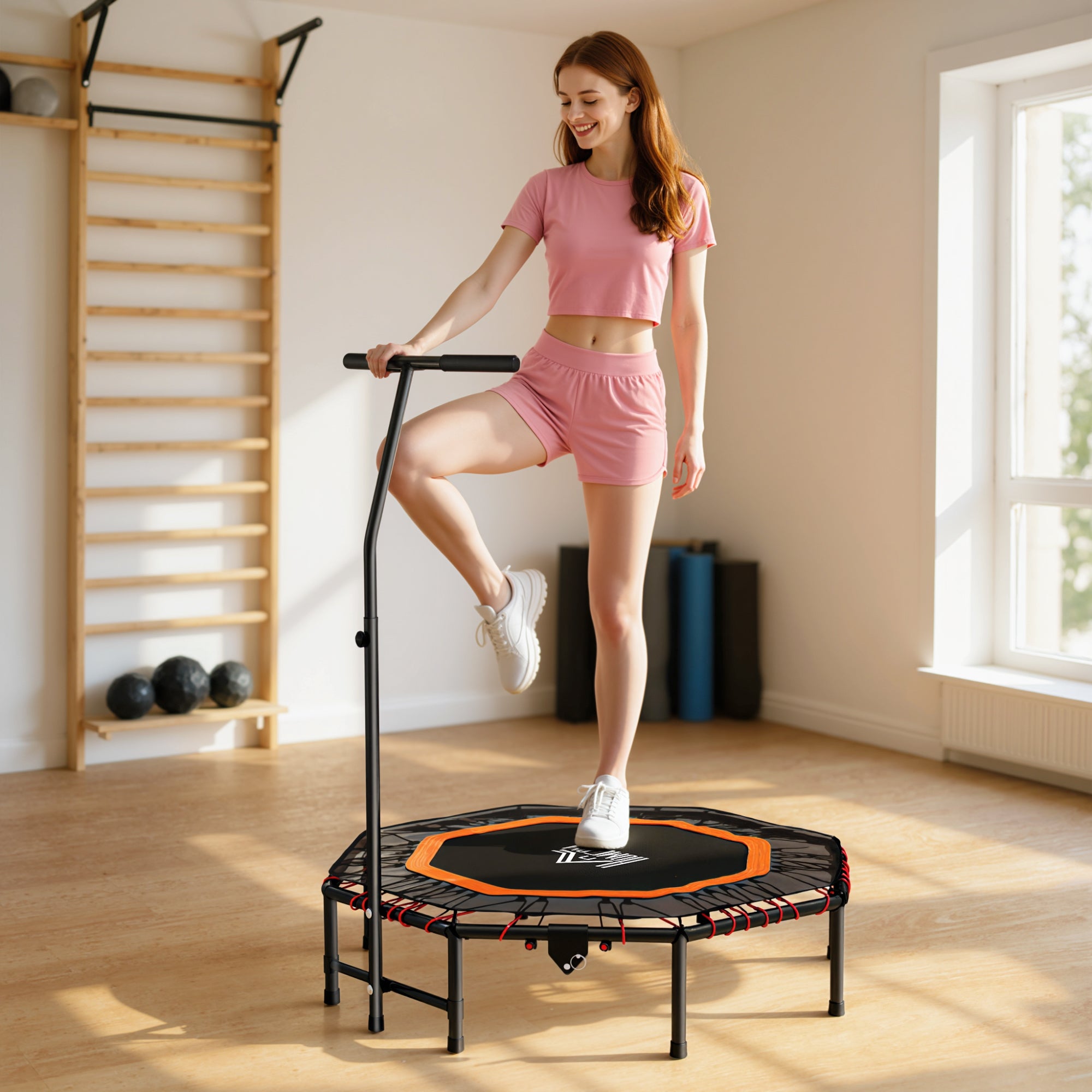 HOMCOM Fitness Trampoline with Adjustable Handle - Orange
