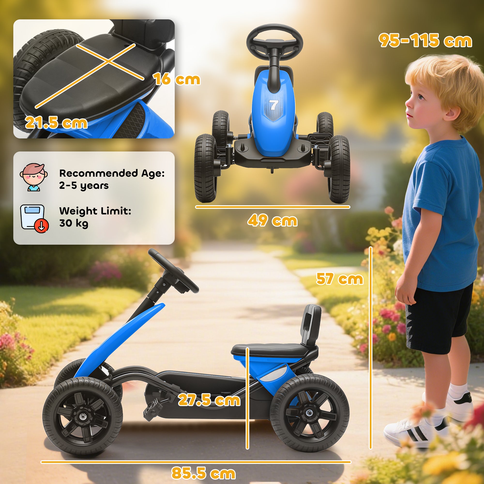 AIYAPLAY Kids Pedal Go Kart Metal Frame EVA Wheels