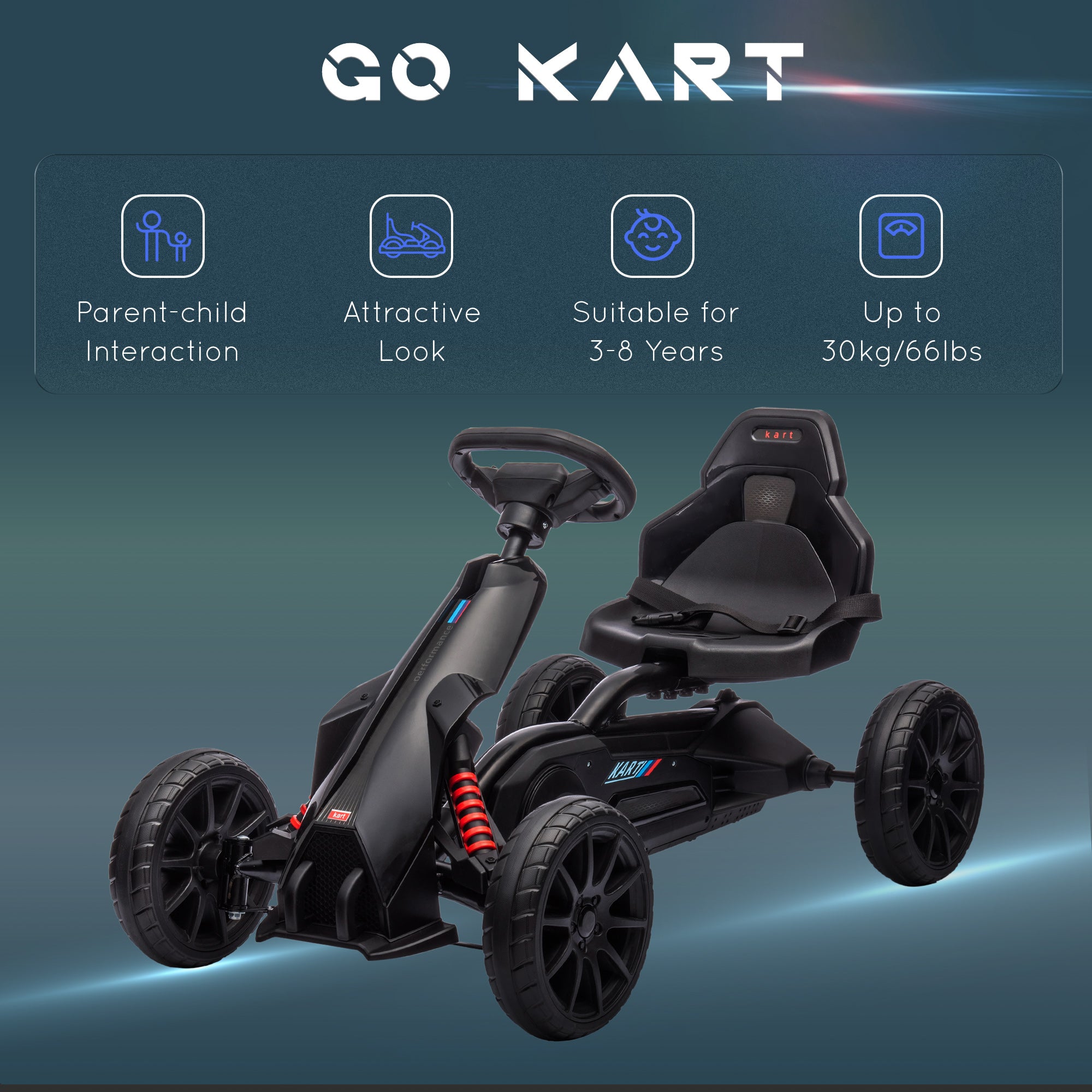 HOMCOM Kids Go Kart Adjustable Seat Handbrake
