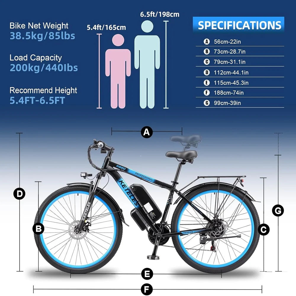 KETELES K820 Pro Electric Bike dimensions