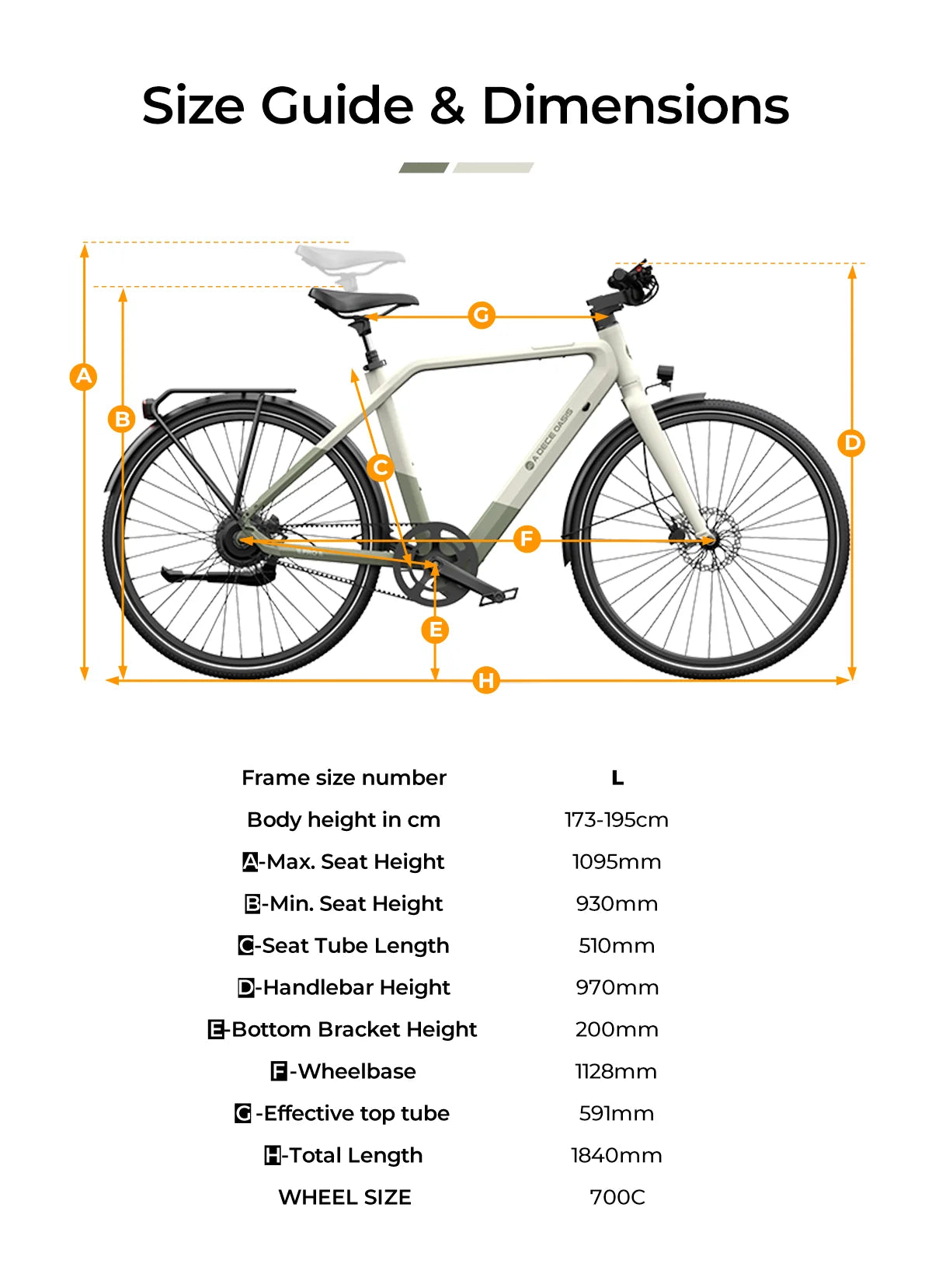 ADO Air 30 Ultra City Electric Bike dimensions