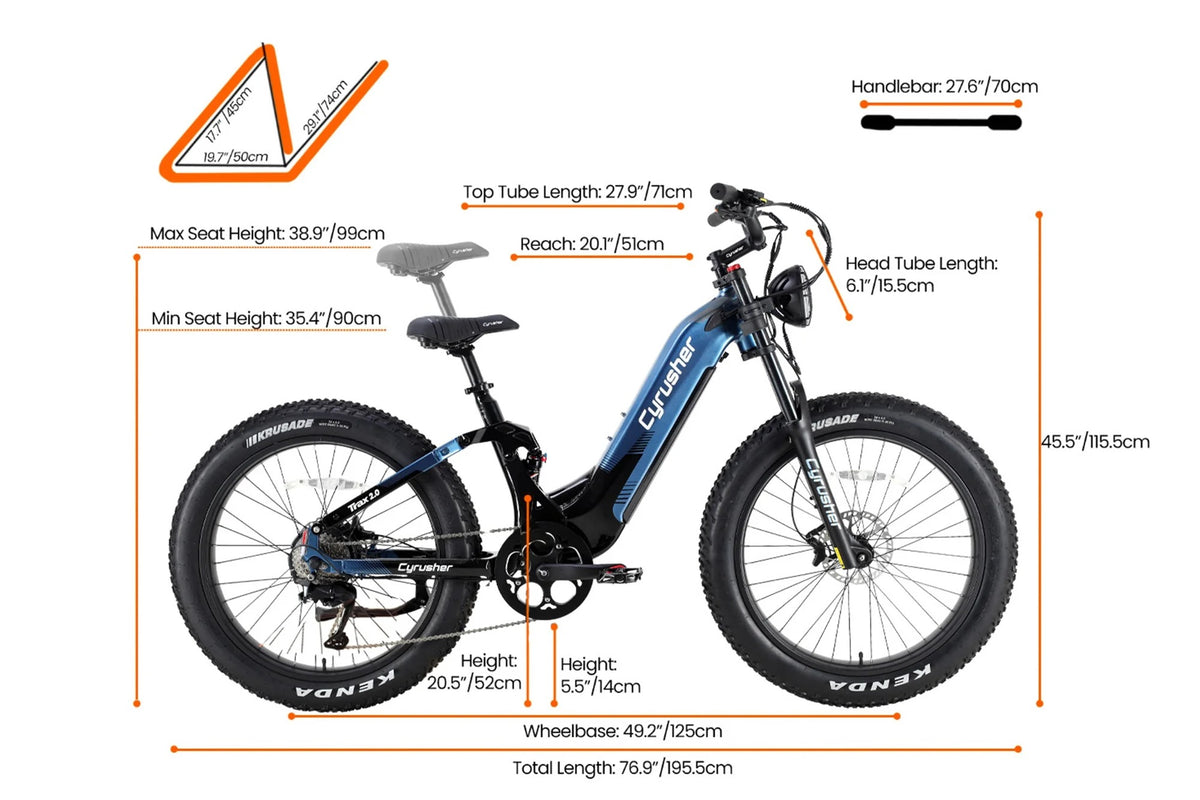 Cyrusher Trax 2.0 Electric Bike size and dimensions