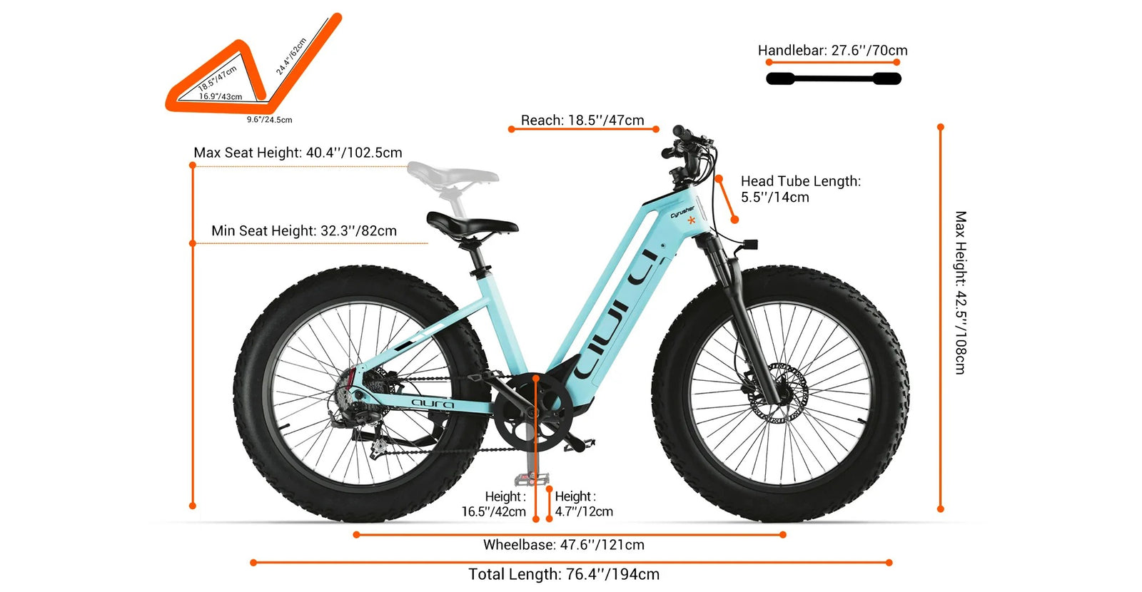 Cyrusher Aura Electric Bike dimensions