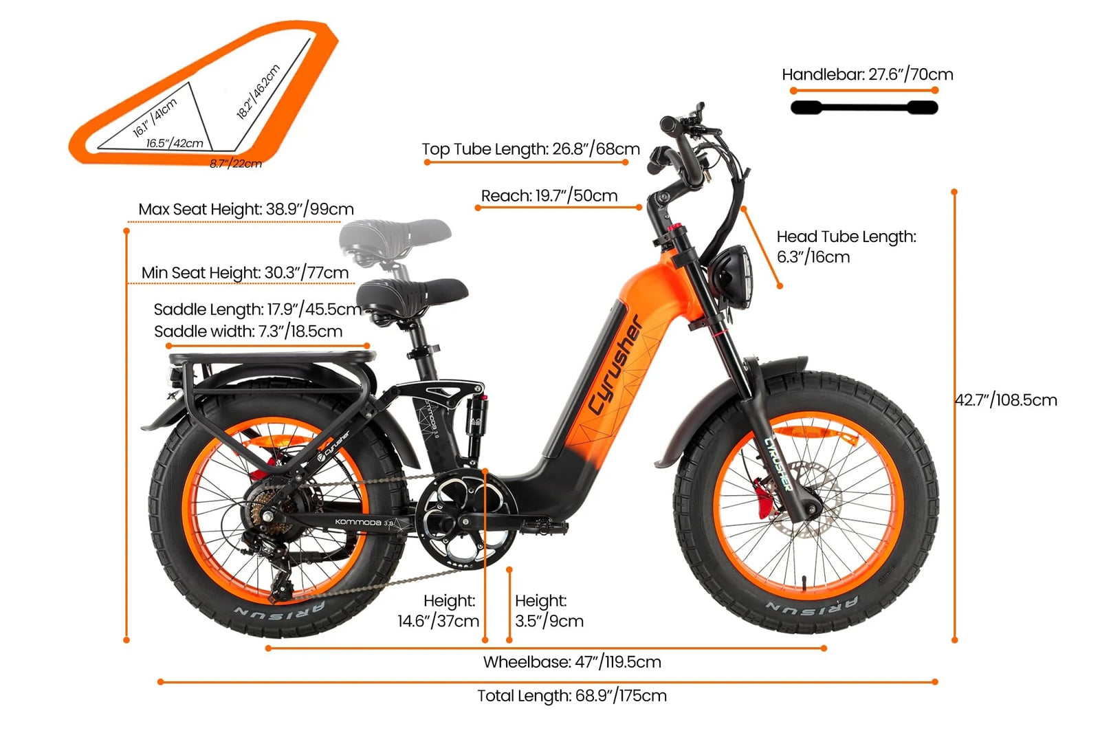 Cyrusher Kommoda 3.0 Electric Bike dimensions