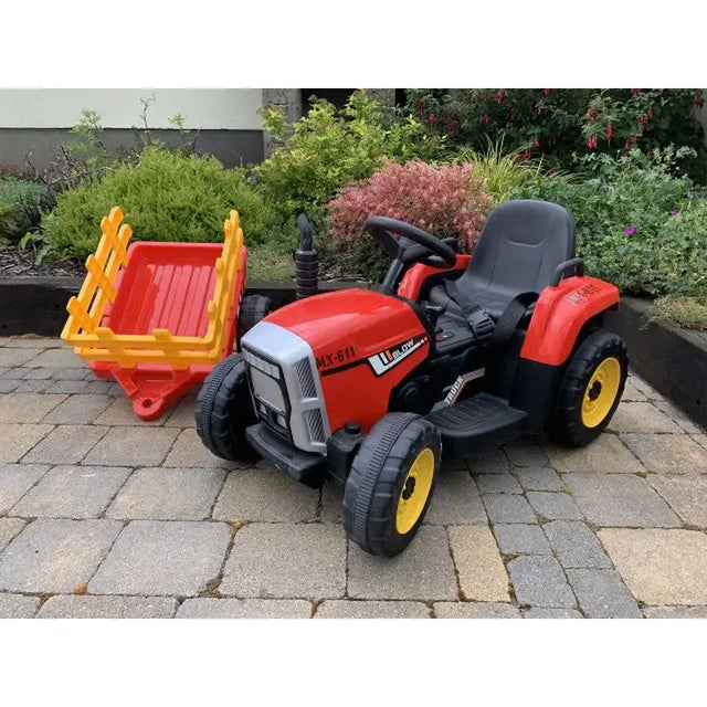 MX 12V Kids Electric Tractor with Trailer & Remote - Red