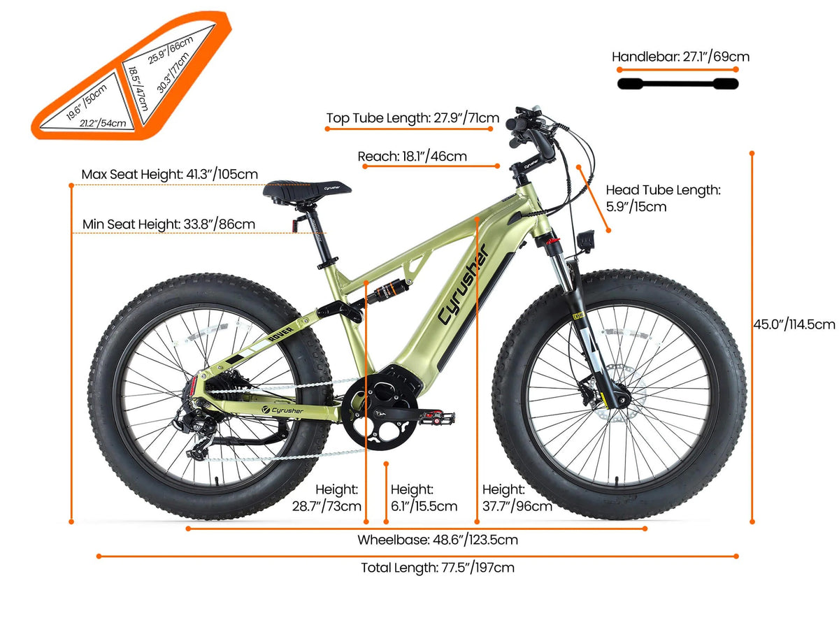 Cyrusher Rover Electric Bike dimensions