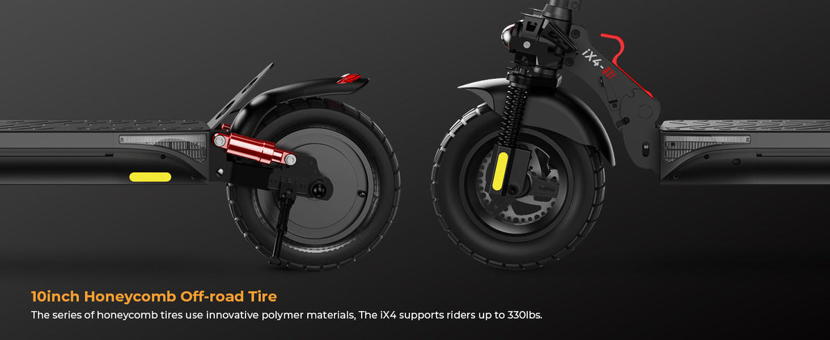iScooter iX4 all-terrain tyres and suspension detail