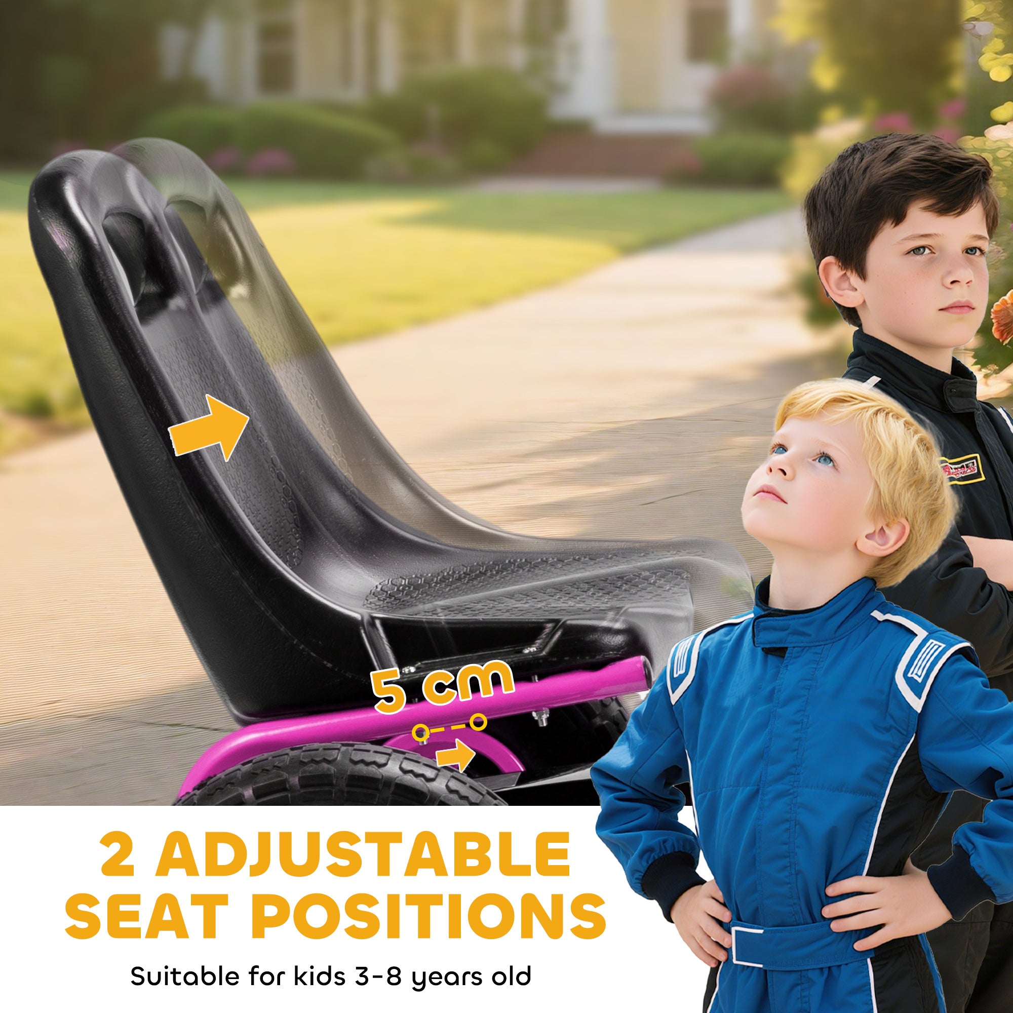 AIYAPLAY Kids Pedal Go Kart Adjustable Seat EVA Tyres