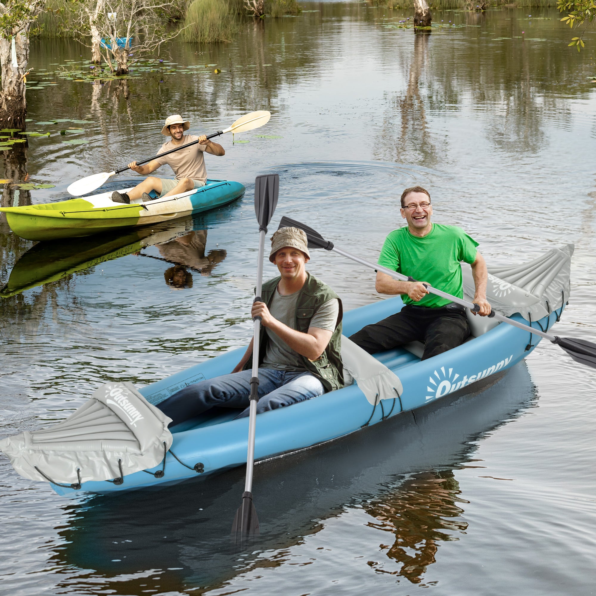 Outsunny Inflatable Kayak 2-Person Inflatable Canoe Boat Set with Air Pump, Aluminium Oars, Blue, 330 x 105 x 50 cm