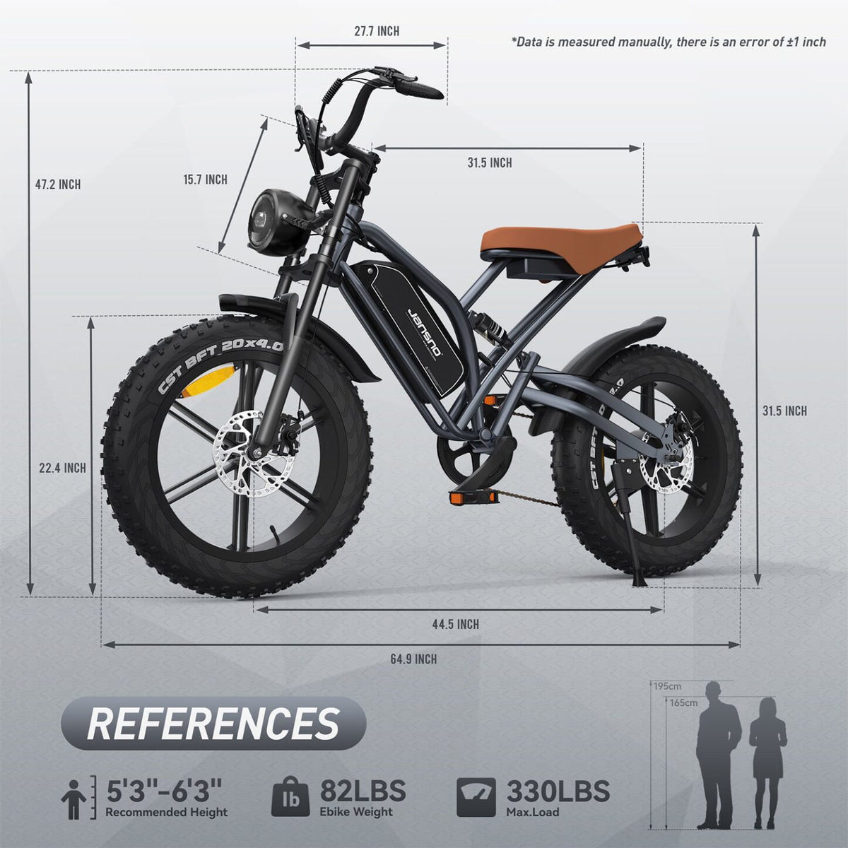JANSNO X50 Fat Tyre Electric Bike dimensions