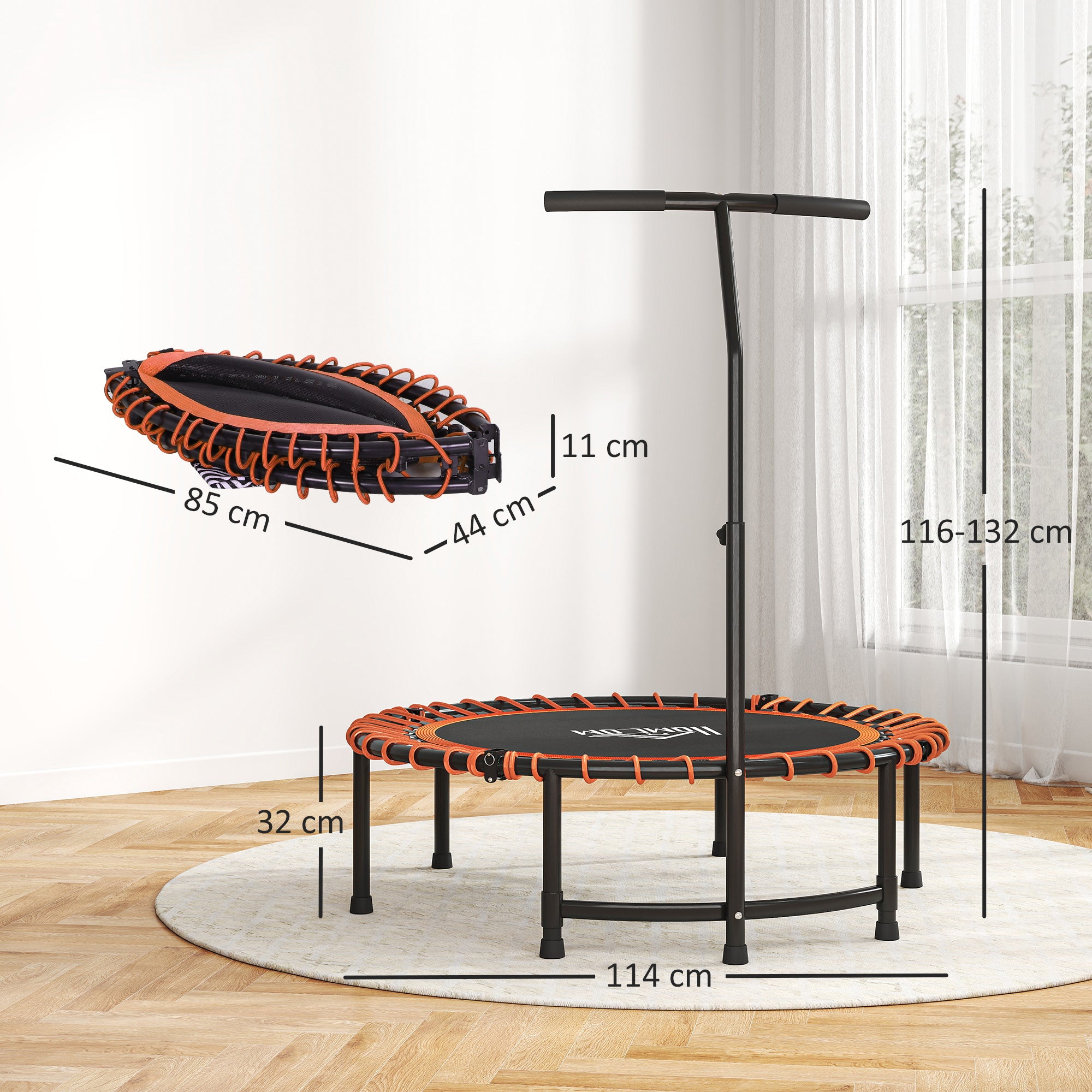 HOMCOM Mini Round Trampoline with Adjustable Handle - Green
