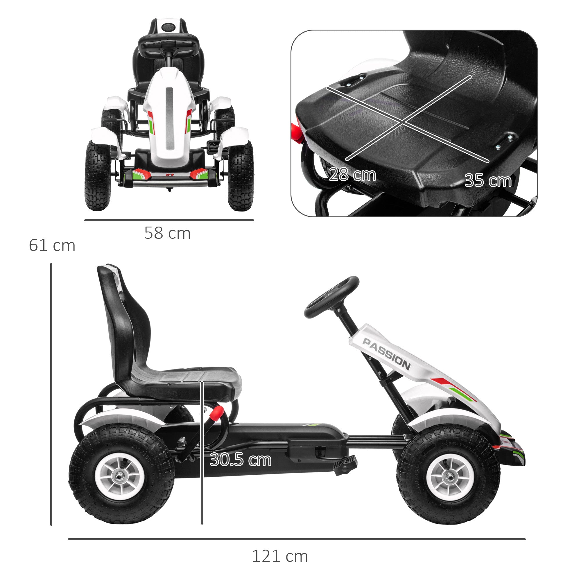 HOMCOM Kids Pedal Go Kart Adjustable Seat 5-12 Years