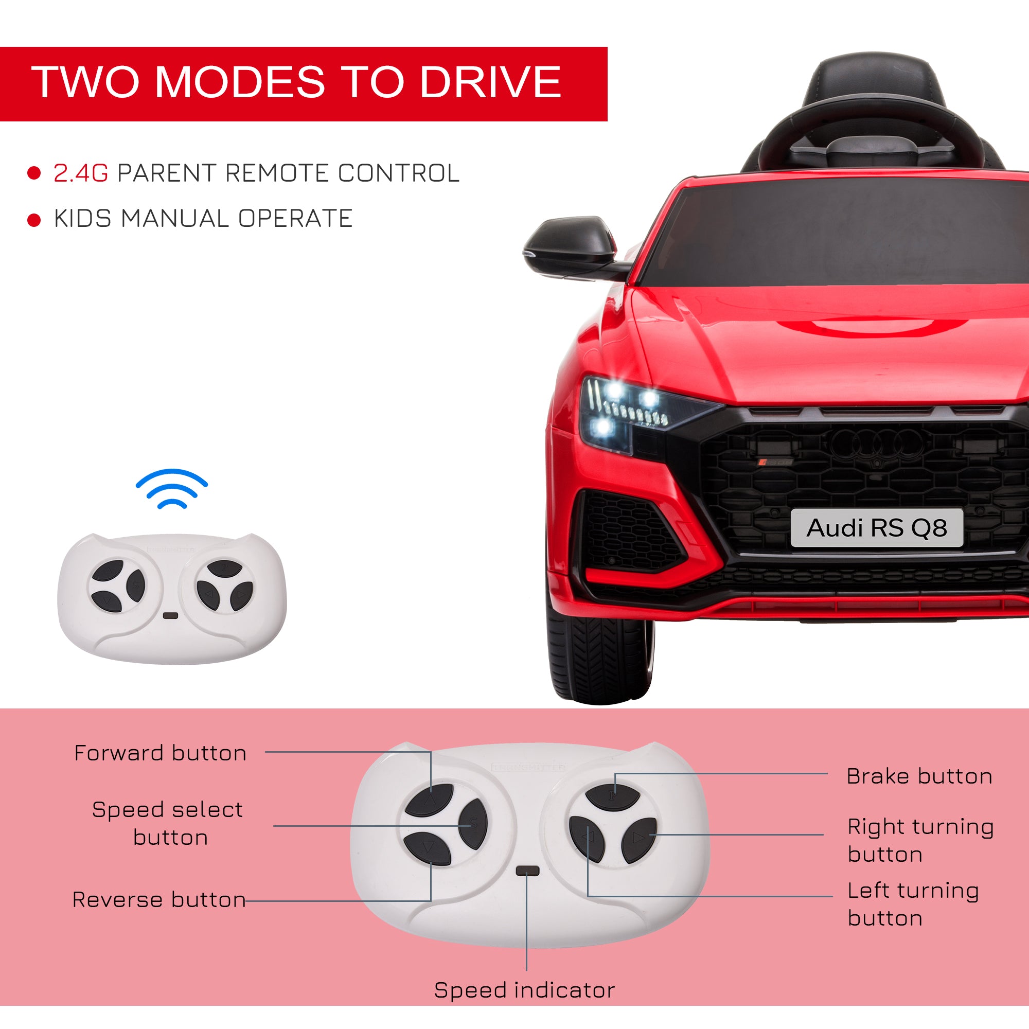 HOMCOM Audi RS Q8 6V Kids Ride-On Car - Red