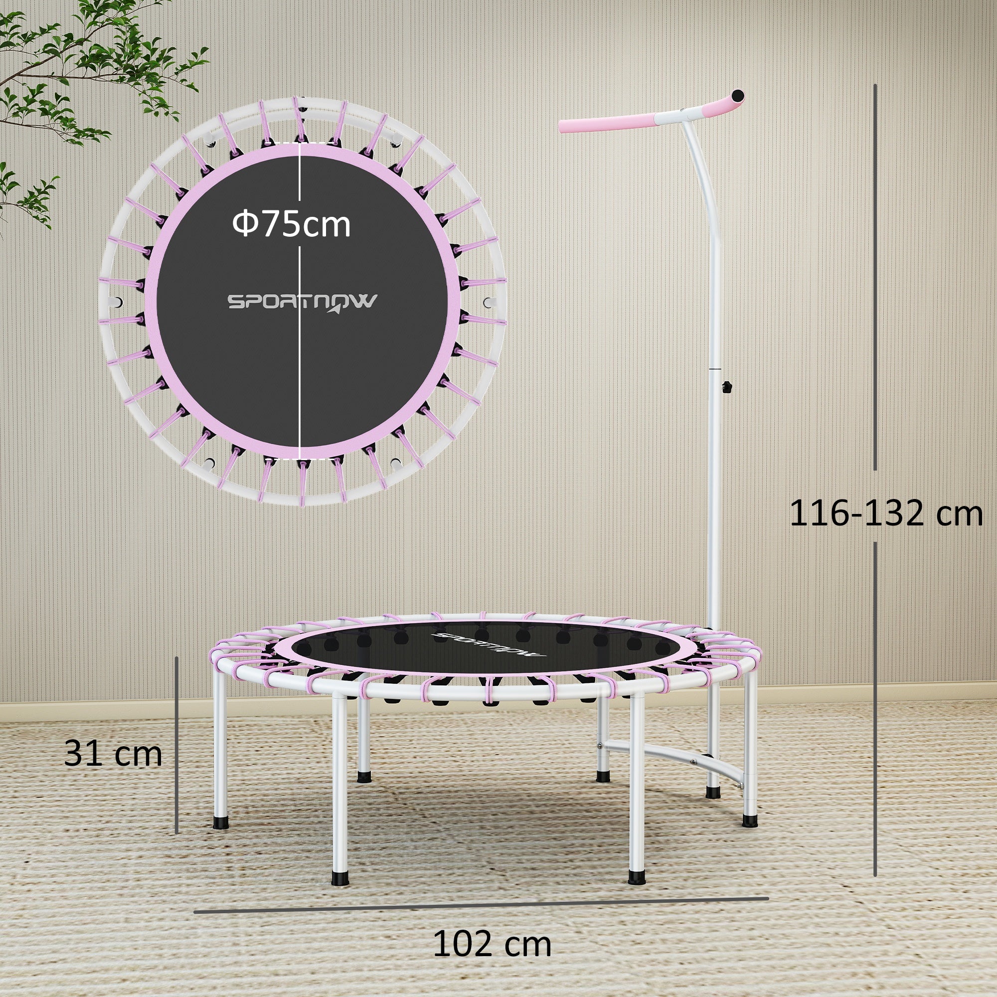 SPORTNOW 40" Mini Fitness Trampoline with Handle - Pink