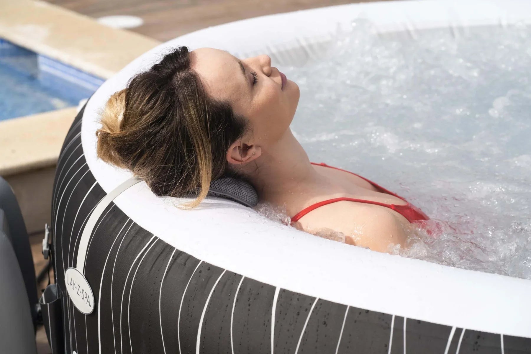 Lay-Z-Spa Hollywood AirJet 6 person LED hot tub with comfort pillows