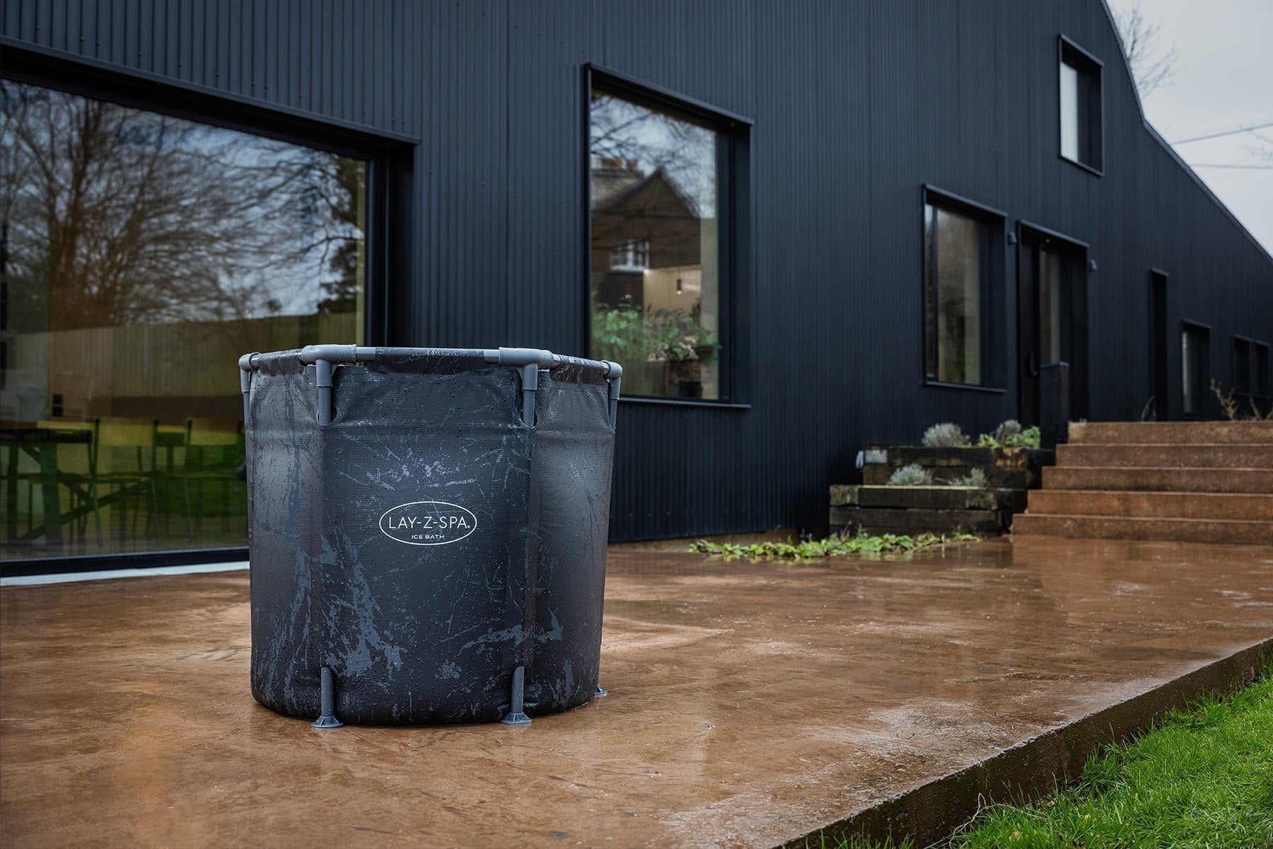 Lay-Z-Spa Glacial Dip Pod round outdoor cold plunge setup