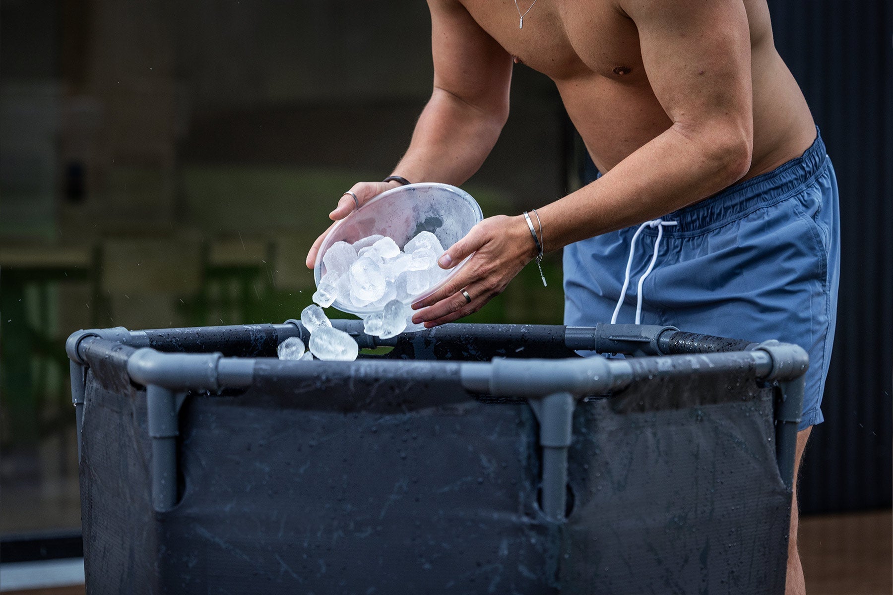 Lay-Z-Spa Glacial Dip Pod being filled with ice