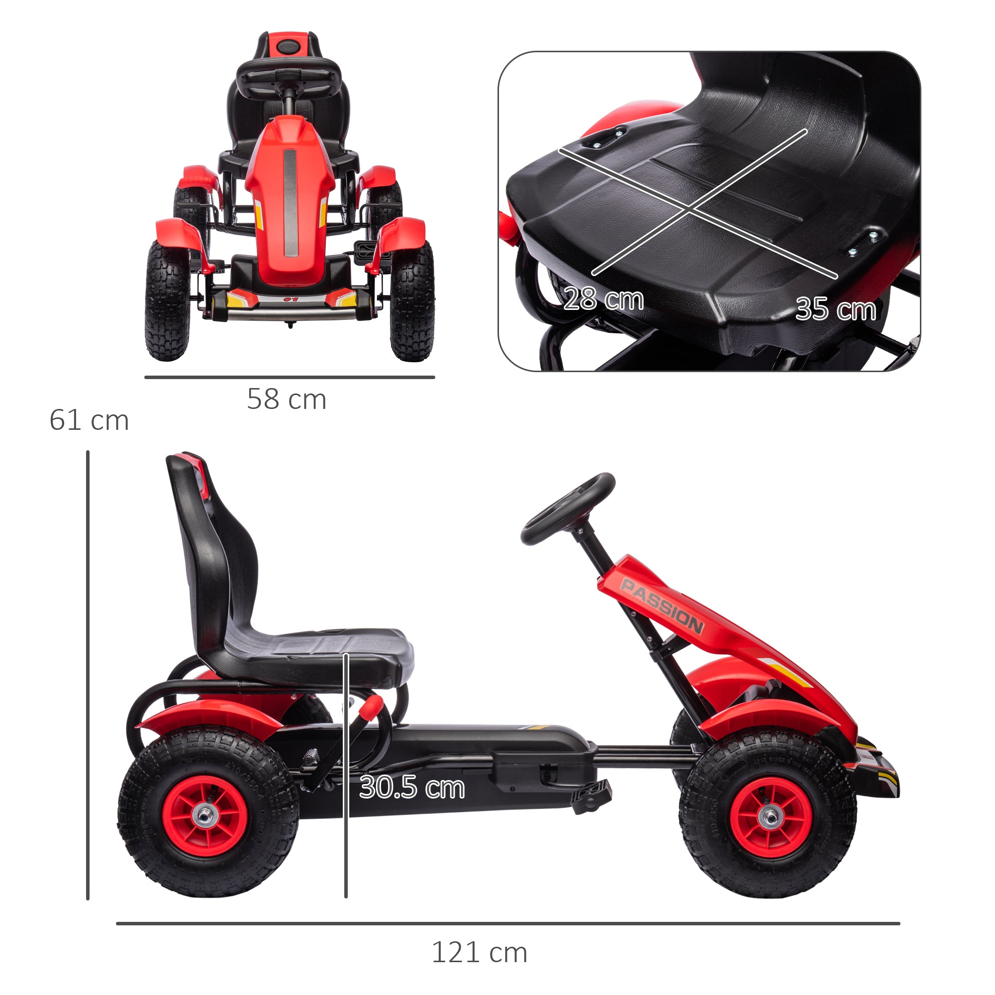 HOMCOM Kids Pedal Go Kart Adjustable Seat 5-12 Years