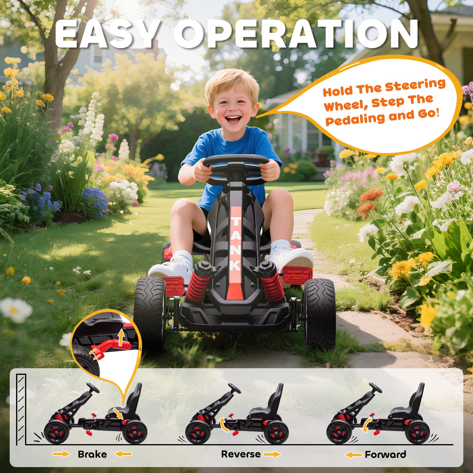 AIYAPLAY Kids Pedal Go Kart with Brake EVA Wheels